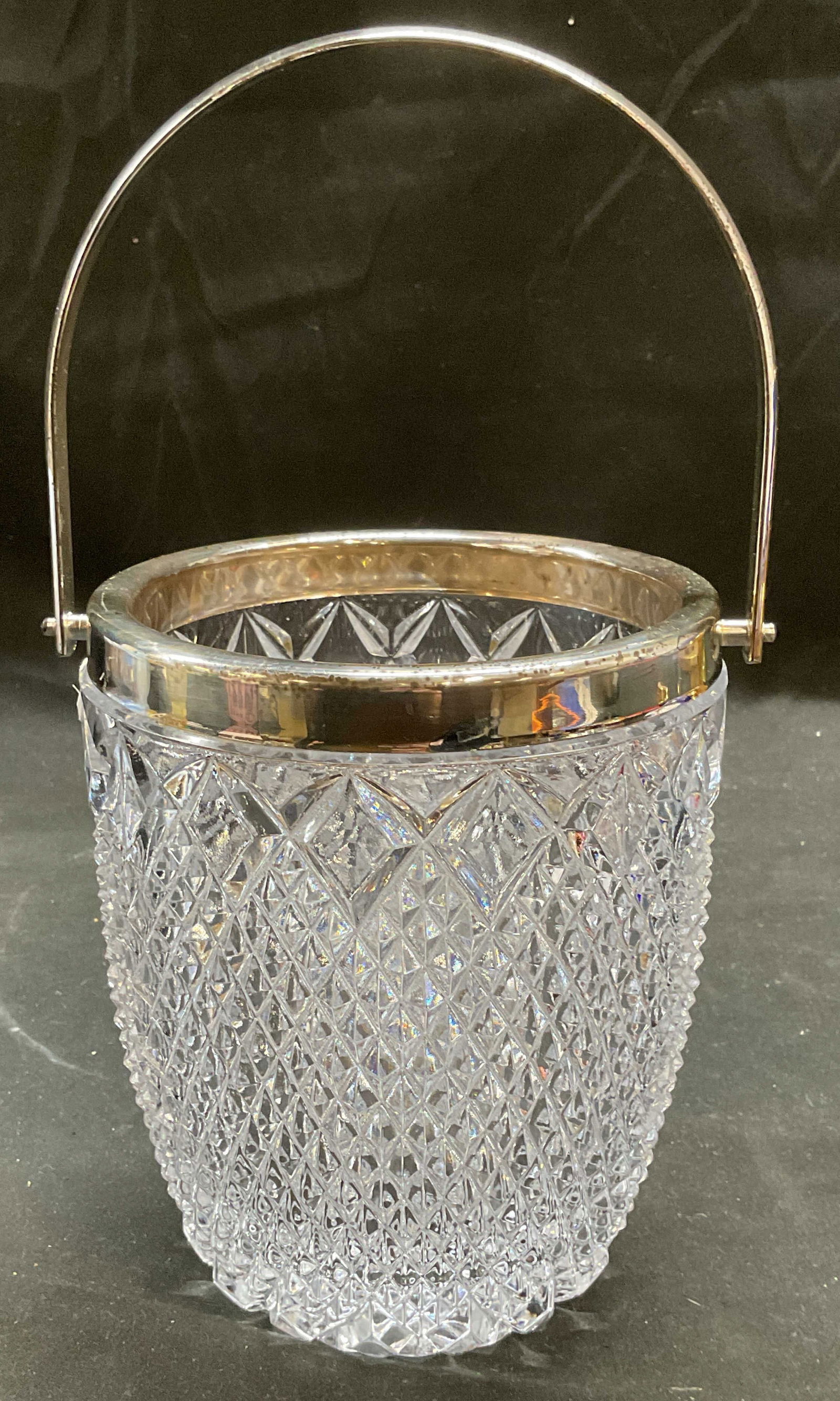 Diamond Pattern Glass Handled Ice Bucket (1 of 6)