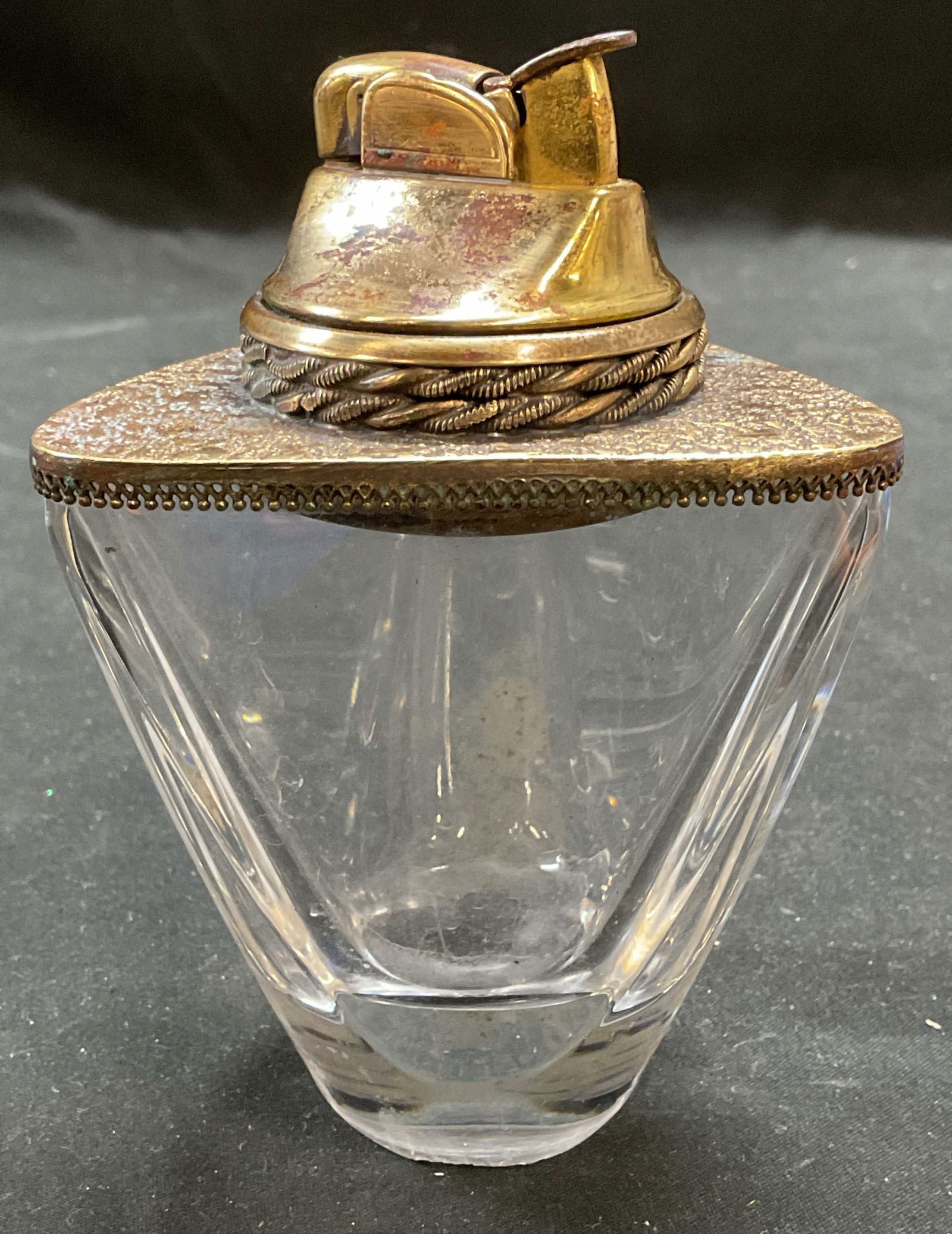 Val St Lambert Crystal Brass Table Lighter (1 of 6)