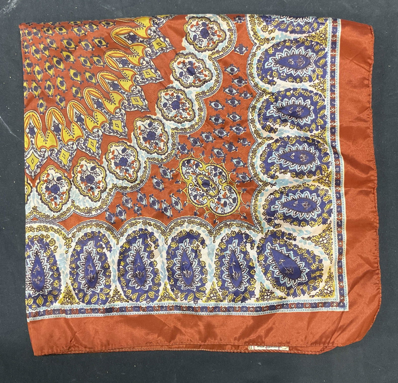 Vintage Brown Blue Paisley Print Scarf (1 of 6)