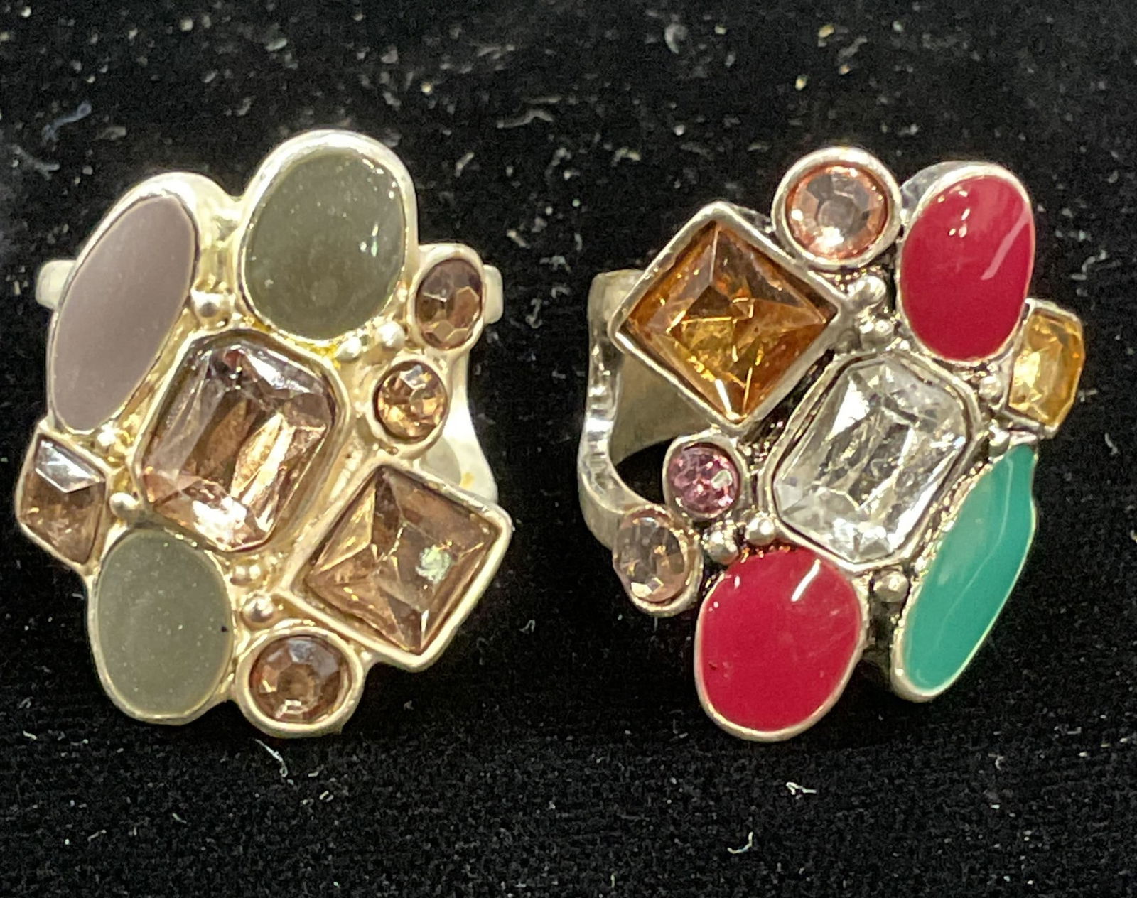 Lot 2 Vtg Silver Tone Crystal Enamel Rings (1 of 6)