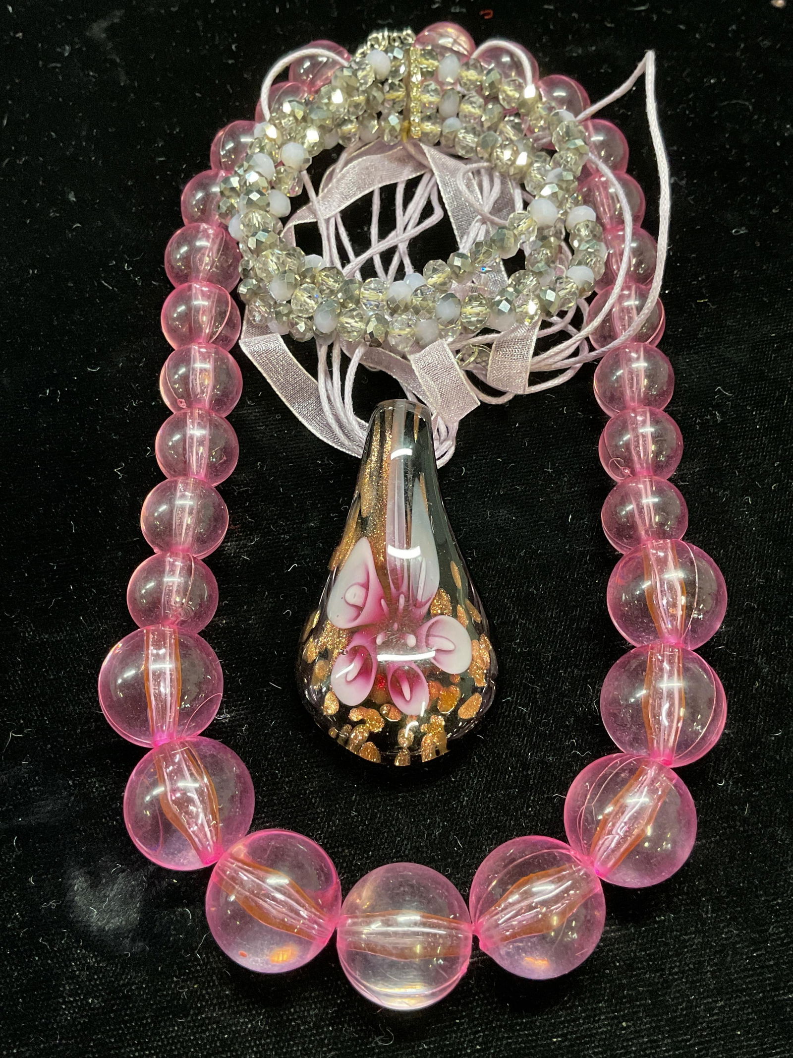 Lot 3 Pink Art Glass Pendant Necklace + (1 of 6)