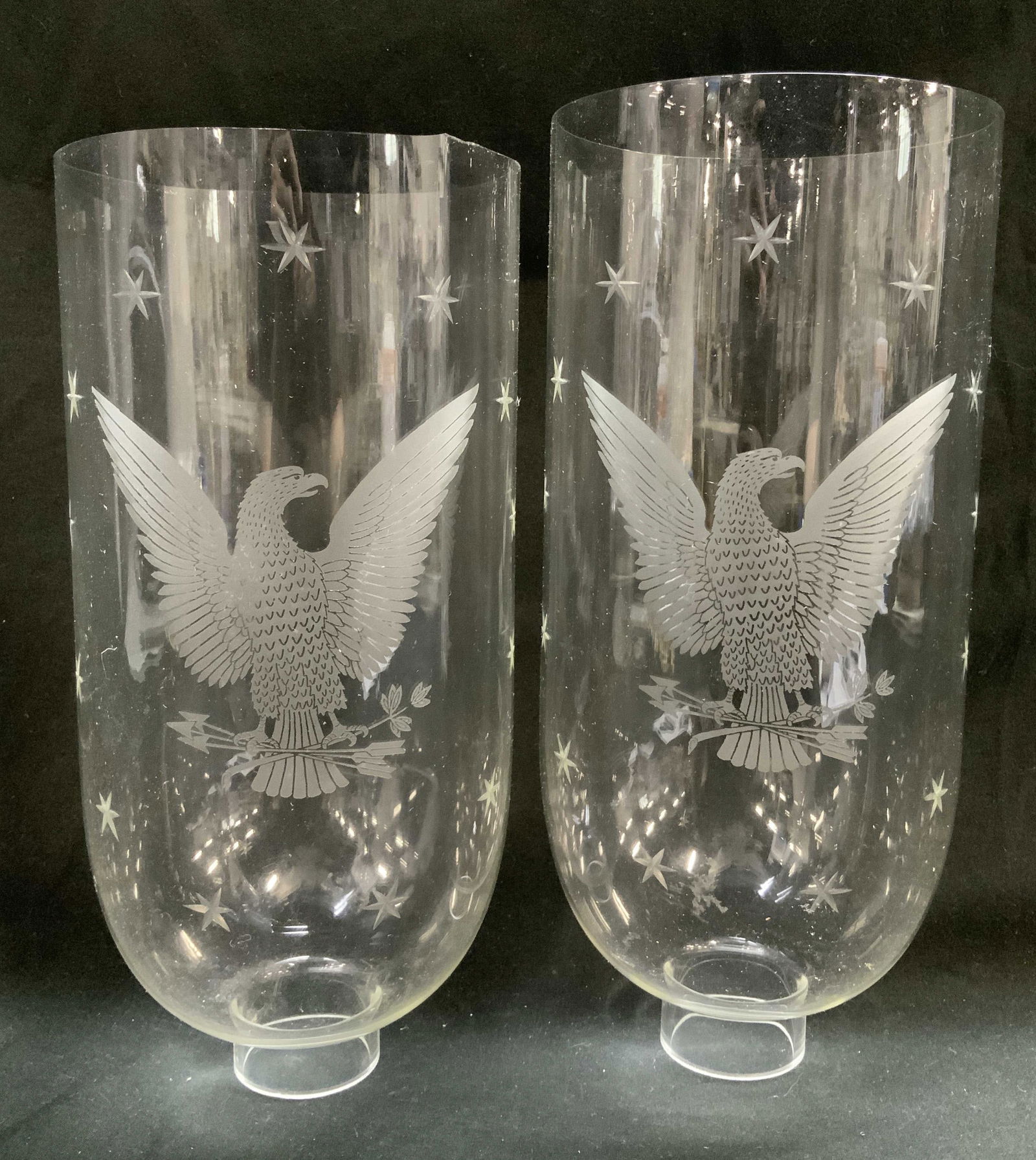 Pair Clear Glass Hurricane Shade W Etched Eagle (1 of 6)