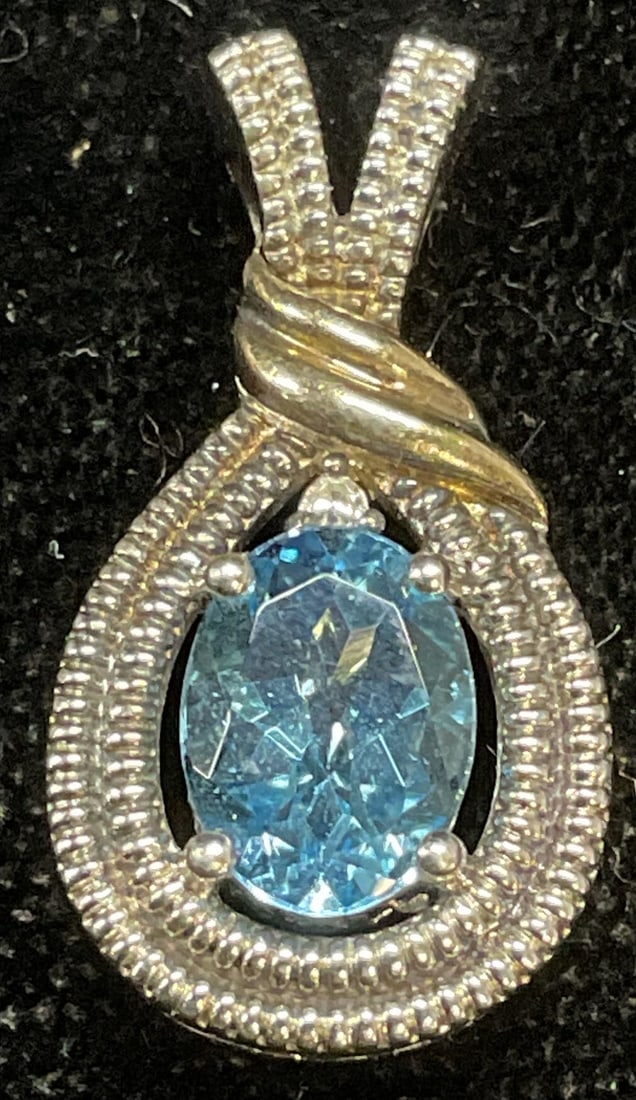 Sgn Sterling Silver 14k Gold Topaz Drop Pendant (1 of 7)