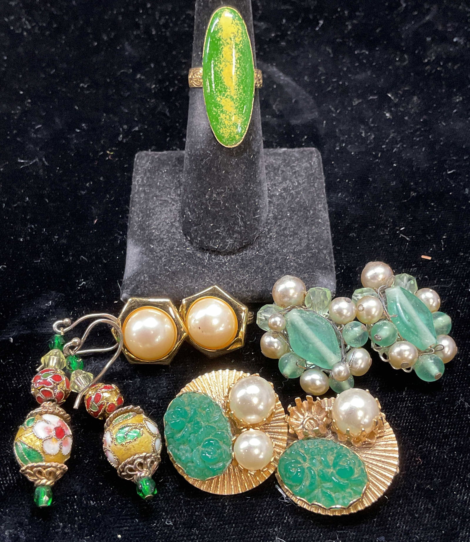 Lot 5 Monet Faux Pearl Earrings, Enamel Ring + (1 of 10)