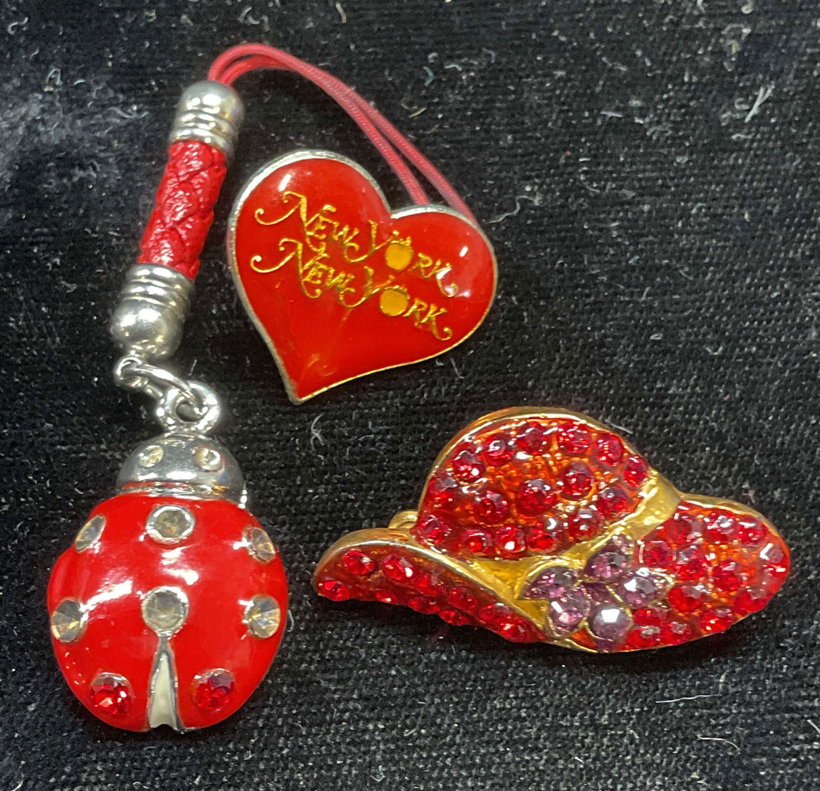 Lot 3 Red Crystal Hat Brooch, Ladybug Pendant+ (1 of 8)