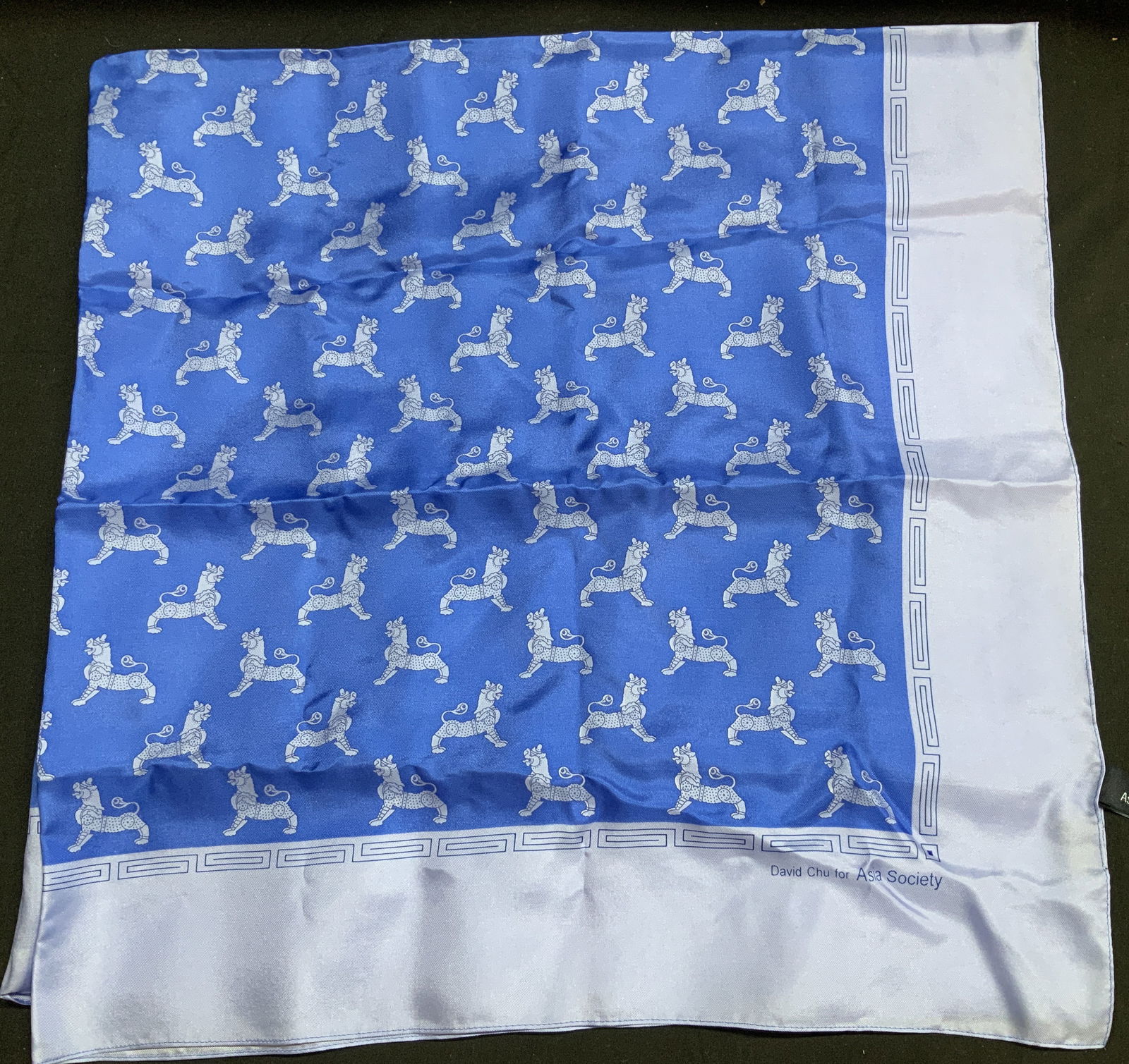 Vntg David Chu for Asia Society Blue Silk Scarf (1 of 6)