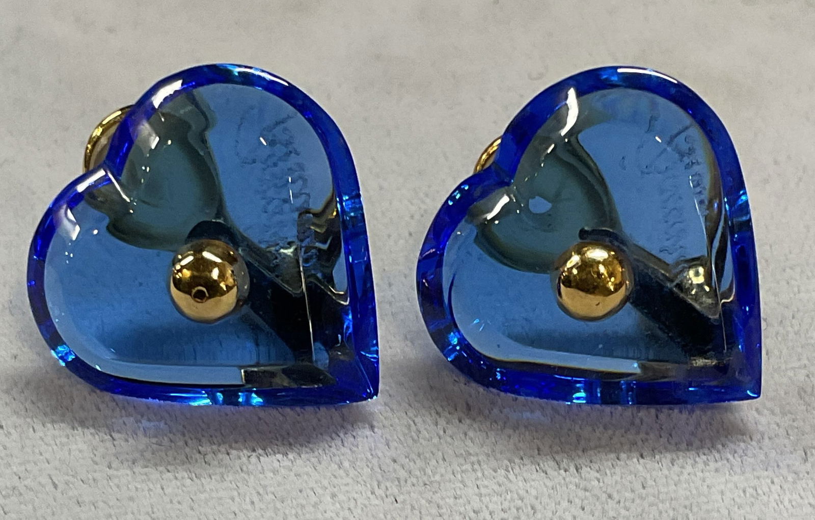 Baccarat Gold Tone Blue Crystal Heart Earrings (1 of 6)