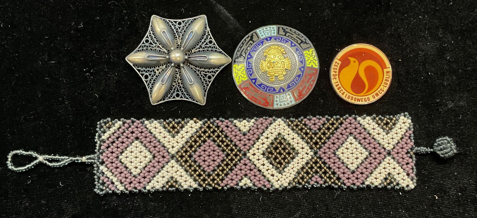 Lot 4 Sterling Silver Brooches, Beaded Bracelet + (1 of 8)