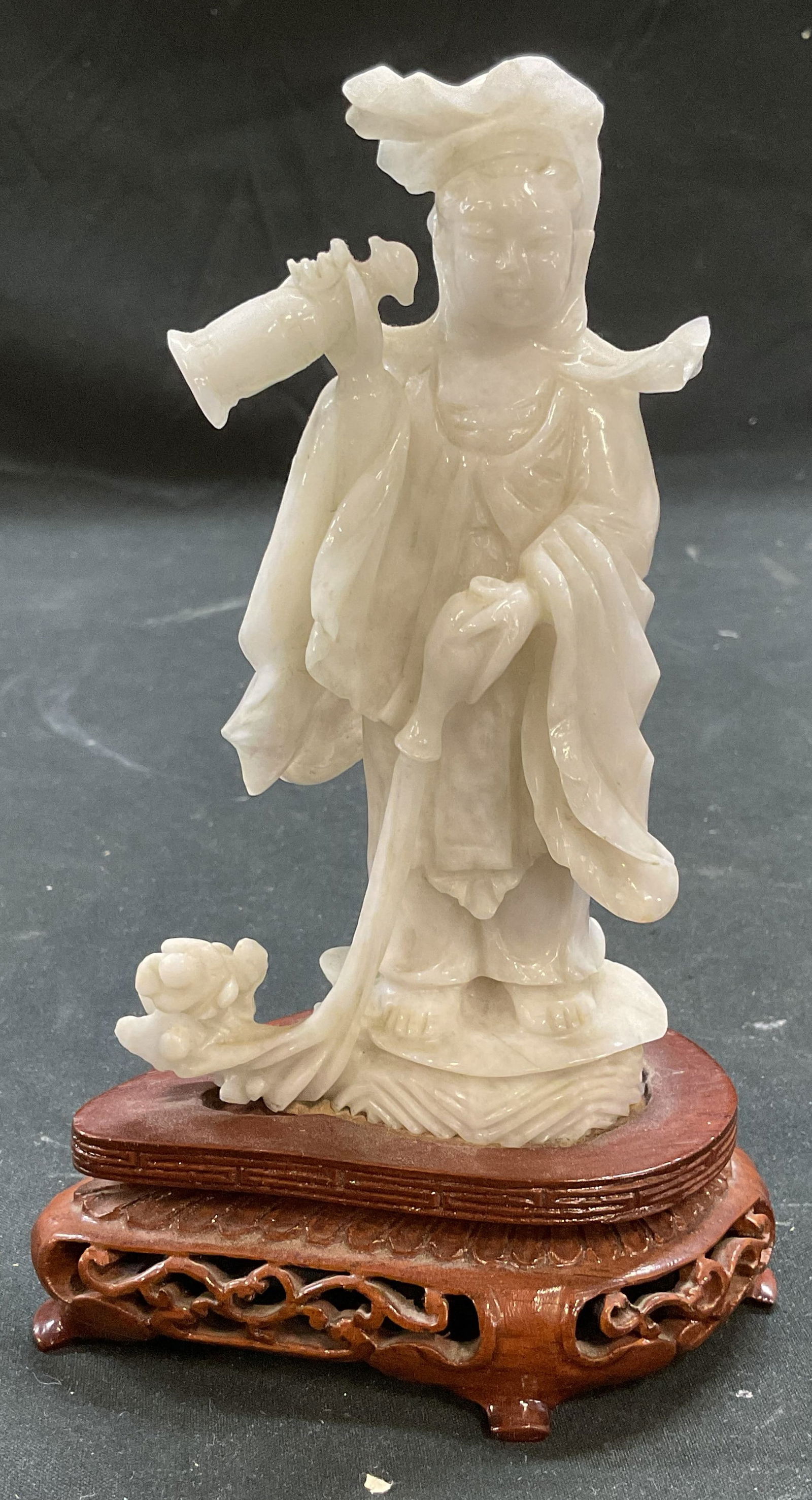 Carved Soapstone Guanyin Figurine & Stand (1 of 6)