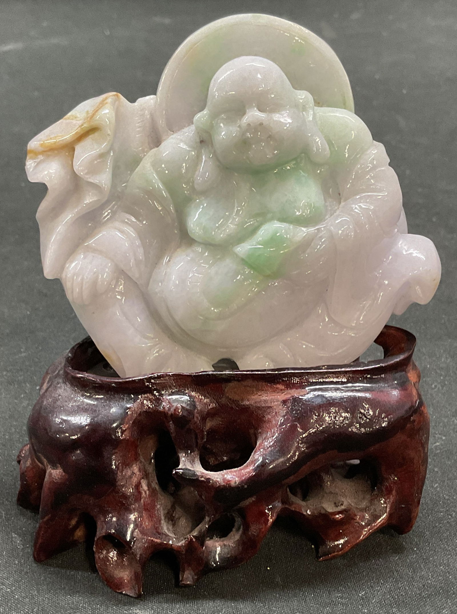 Asian Carved Jade Buddha Figurine & Stand (1 of 6)
