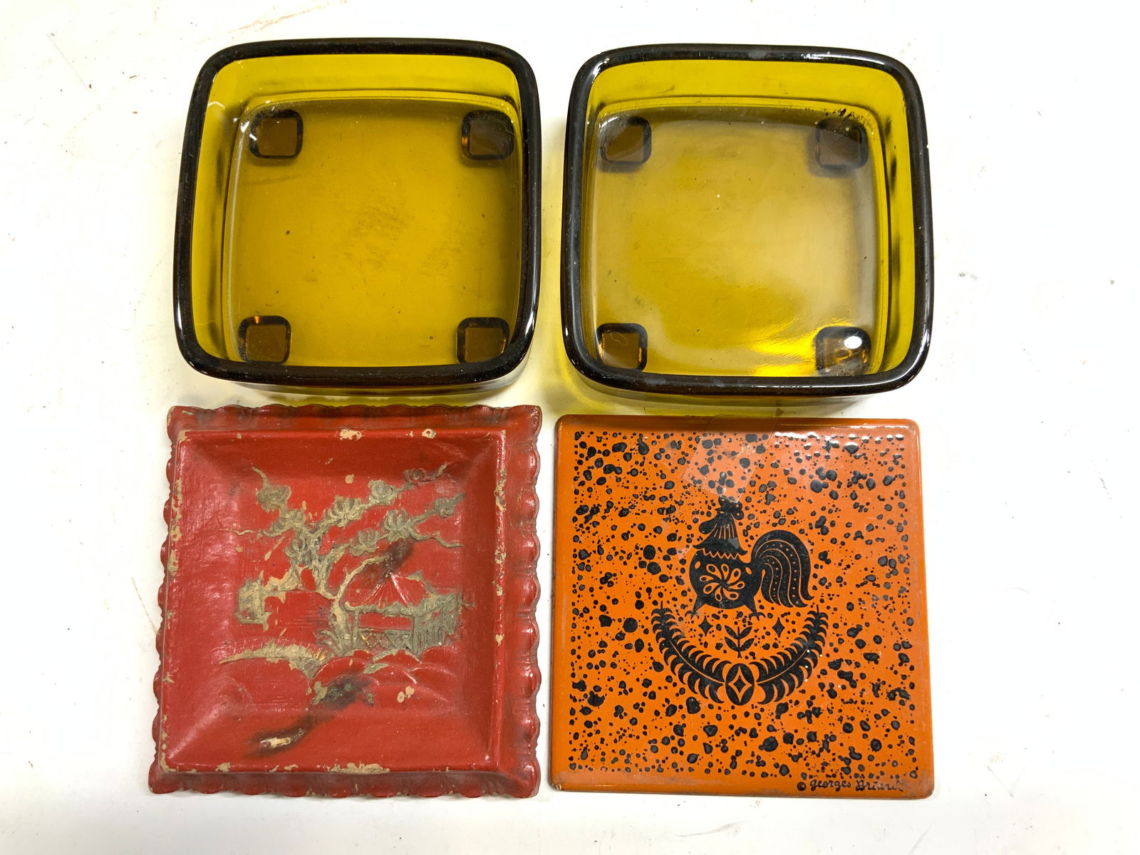 Lot 4 Gls Vessels Enamel Tile & SYROCO Wd Tray (1 of 9)