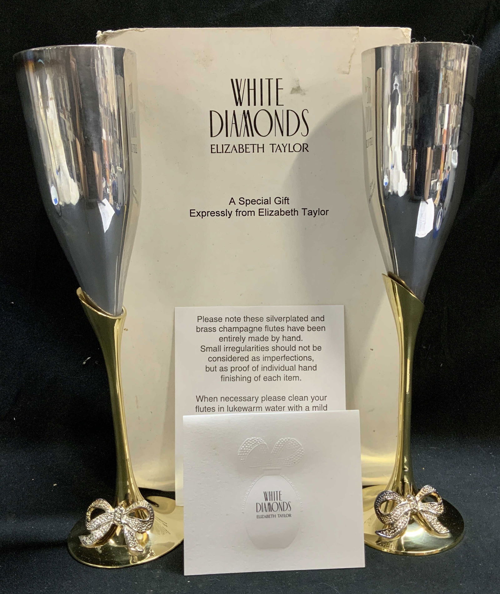 White Diamonds Pair Brass & Slvr Plted Flutes W Bx (1 of 10)