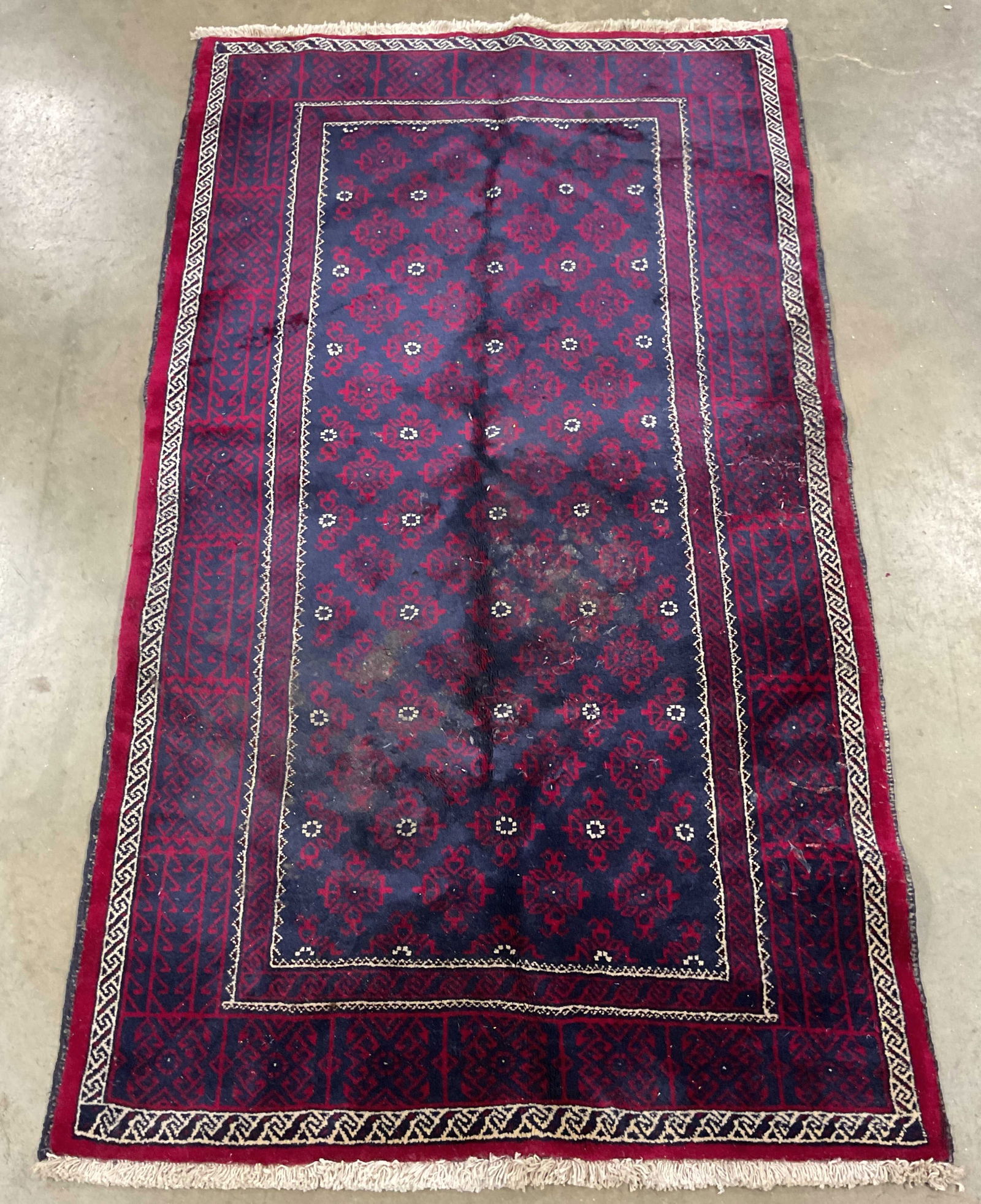 Afghan Red Blue Floral Geometric Wool Rug 83in (1 of 8)