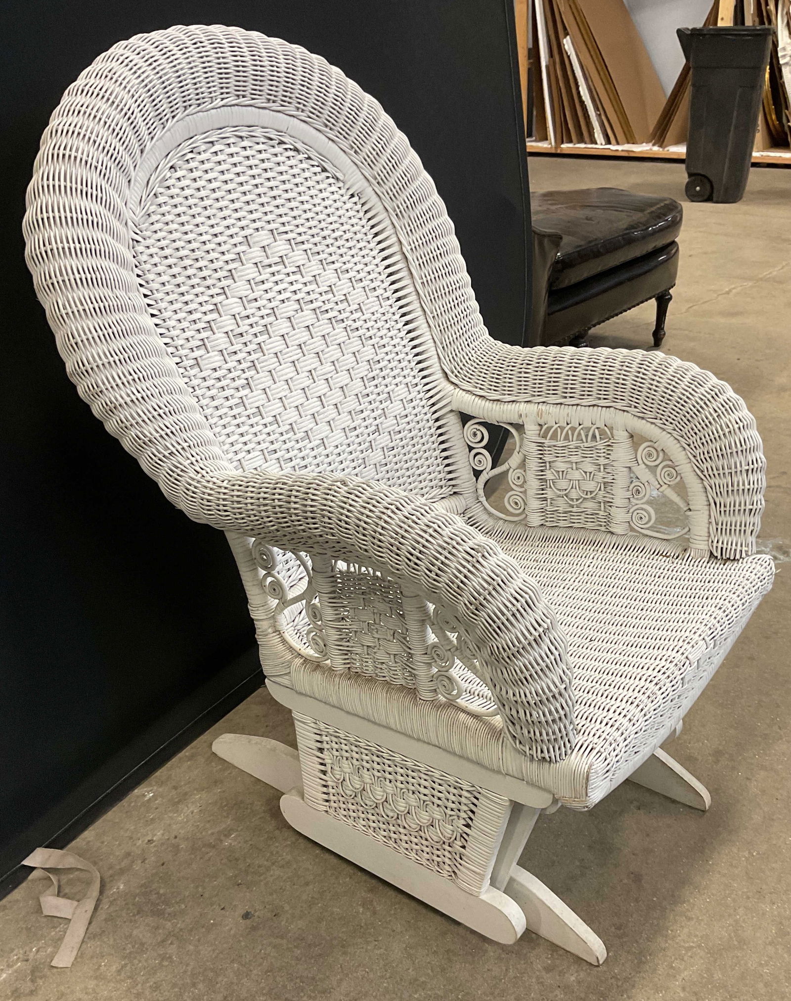 Vintage White Wicker Wood Rocking Chair (1 of 6)