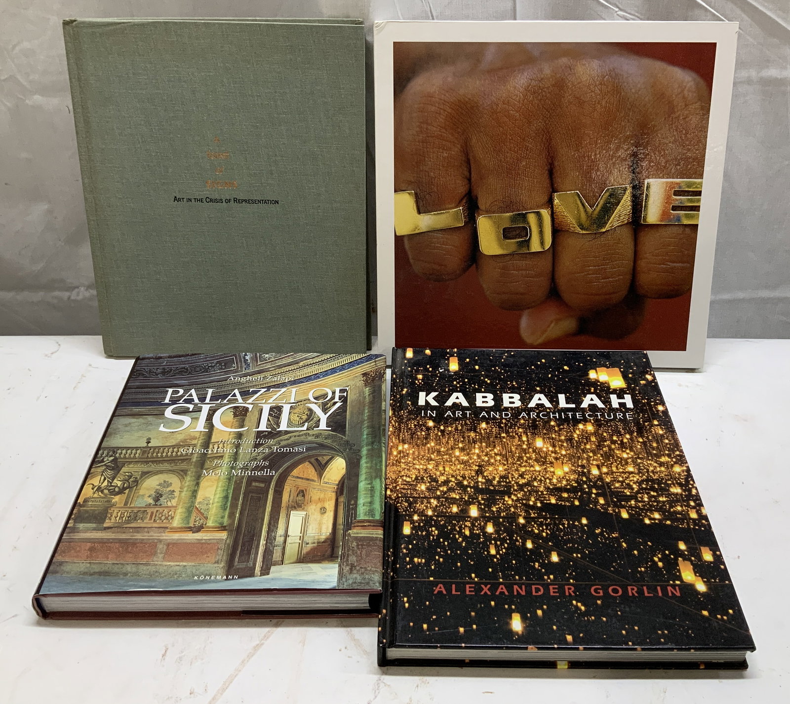 Lot 4 Art & Architecture 1980-2000s Bks GORLIN+: Lot includes, Palazzi of Sicily by Gioacchino Tomasi (2000 France), Kabbalah In Art & Architecture by Alexander Gorlin, A Forest of Signs by Ann Goldstein (1989), Love by Isaac Julien (2002). Books fe