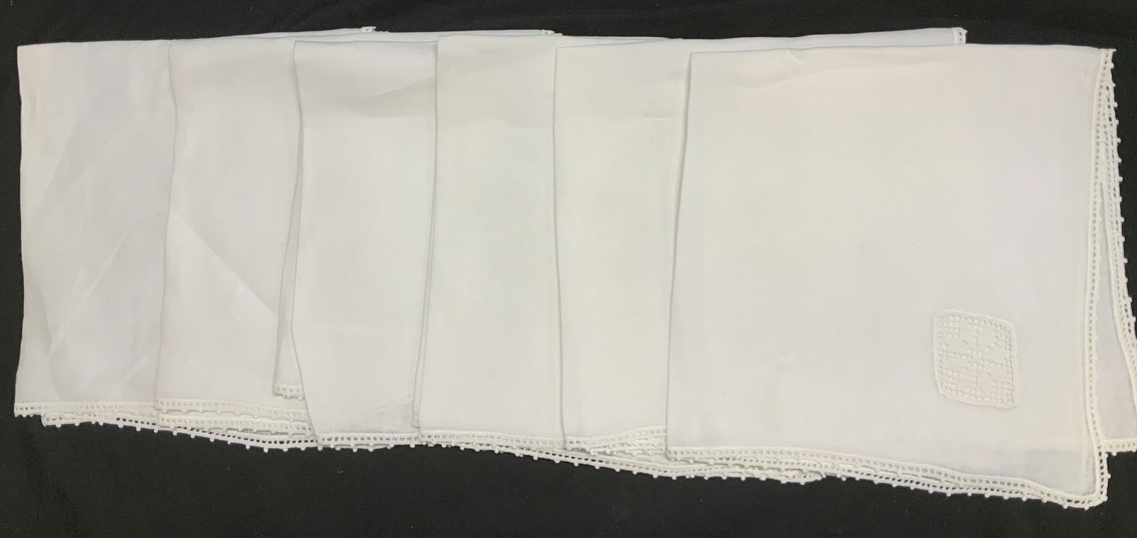 Lot 6 White Linen Table Napkins W Crochet Trim (1 of 6)