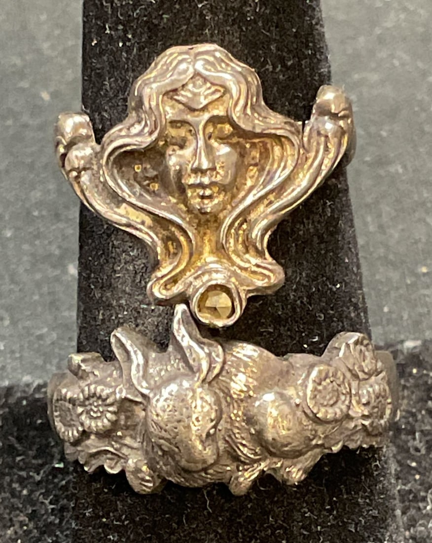 Lot 2 Silver Art Nouveau & Rabbit Rings (1 of 7)