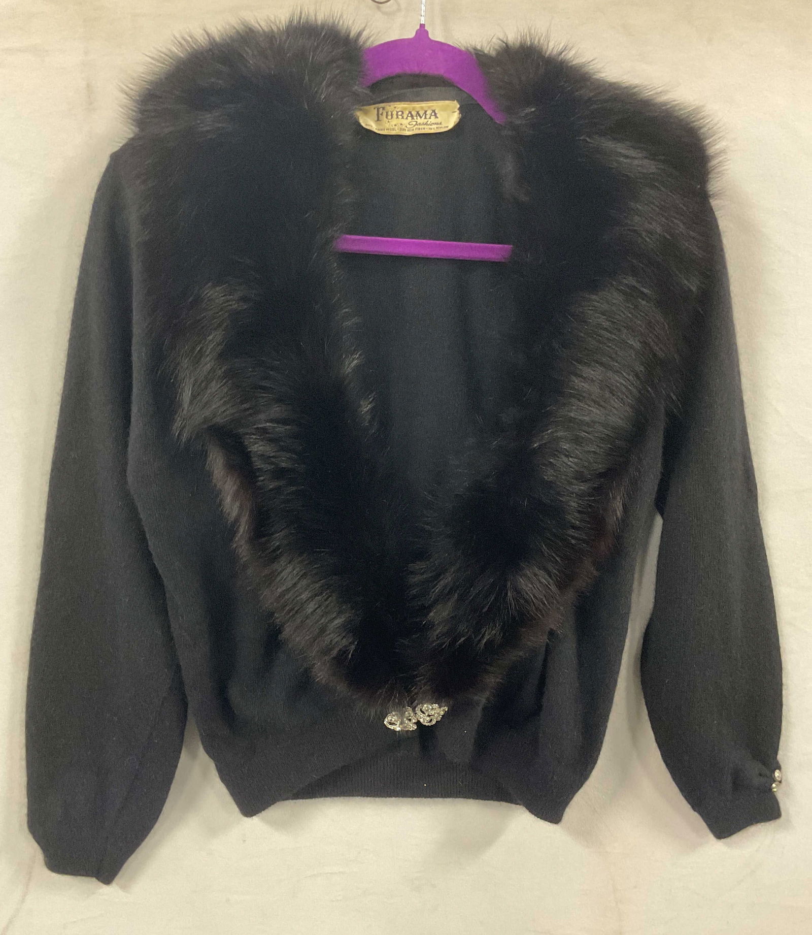 Vintage Furama Black Wool Fur Sweater (1 of 6)