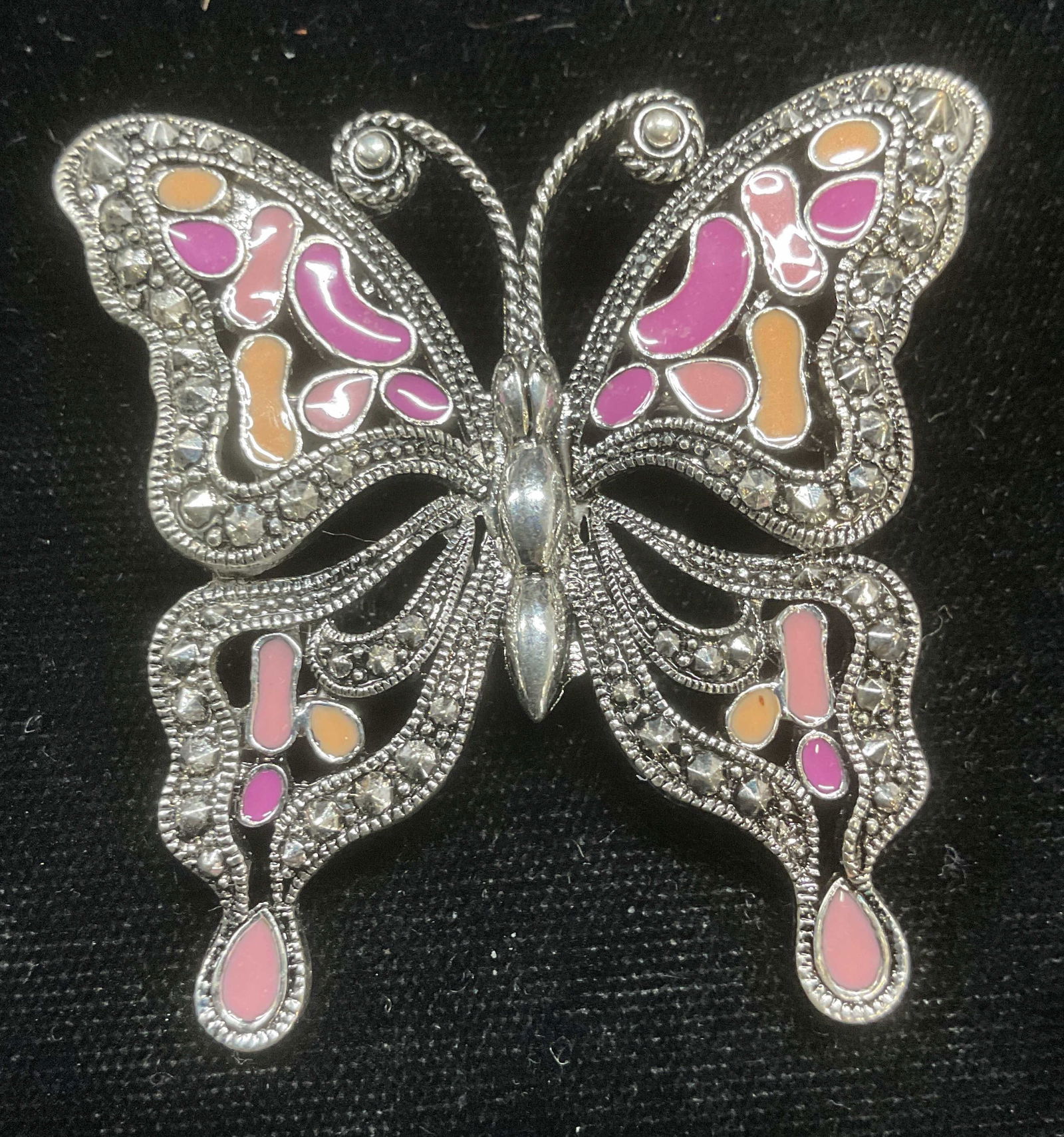 Vintage Silver Tone Pink Enamel Butterfly Brooch (1 of 6)