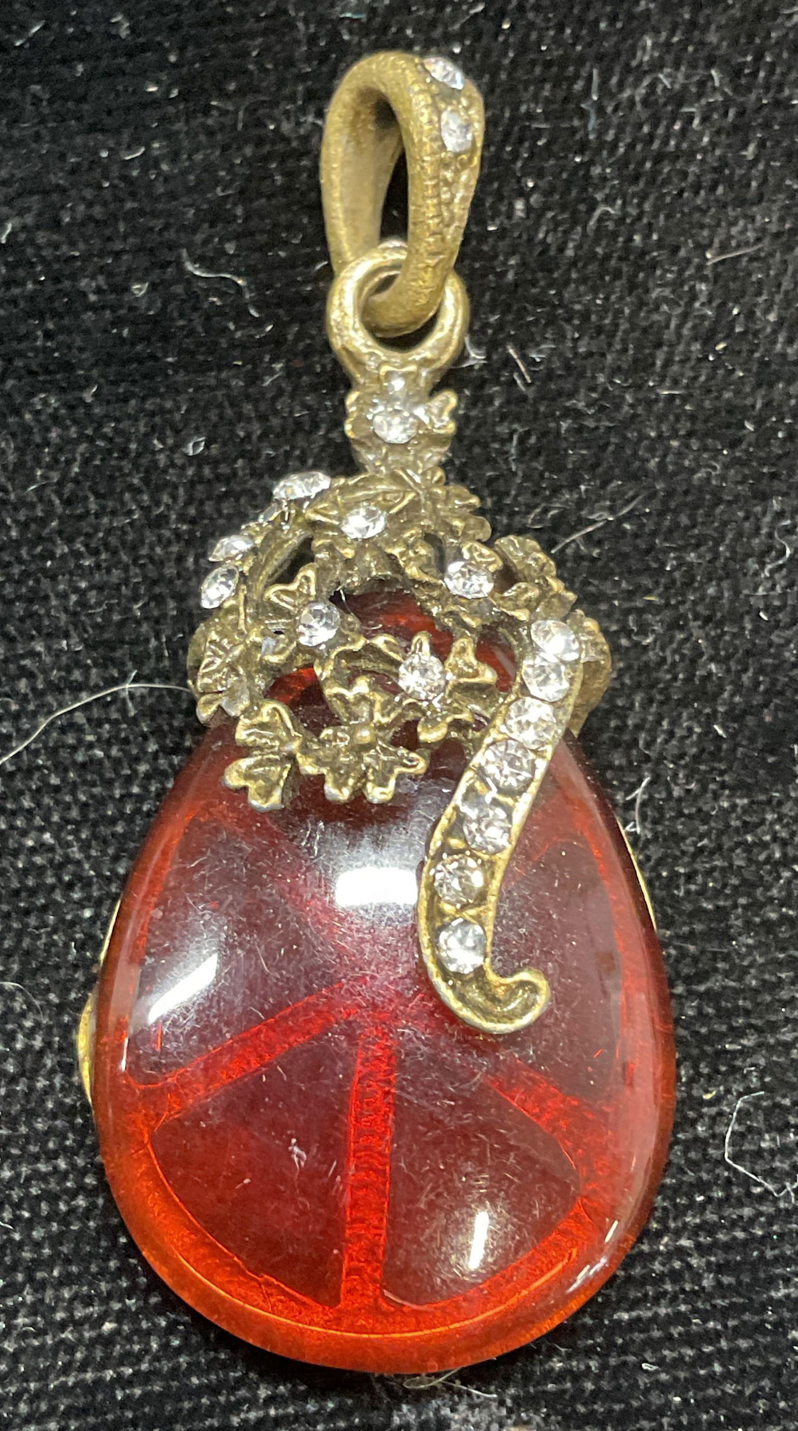 Gold Tone Red Lucite Crystal Pendant (1 of 6)