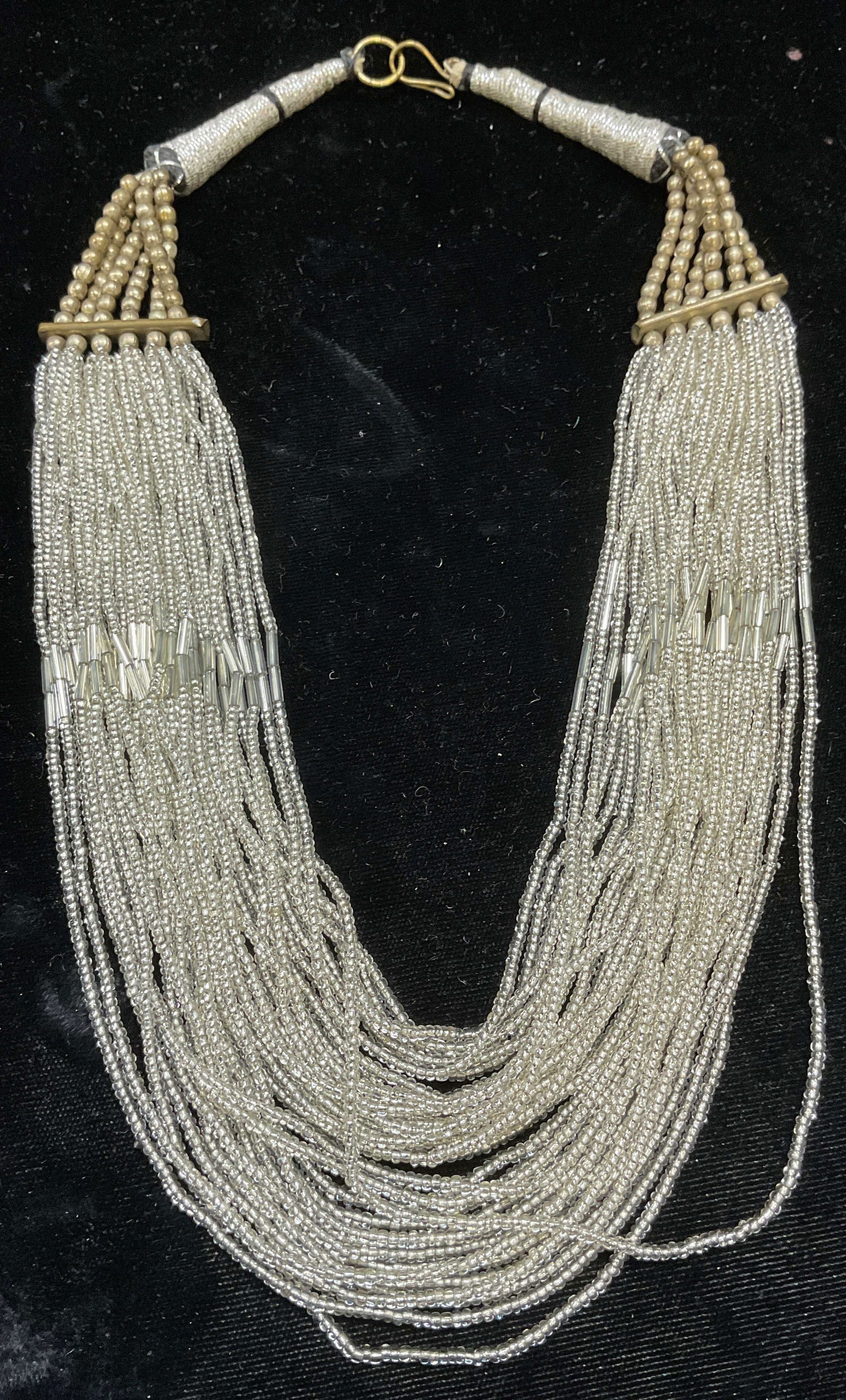 Vtg Silver Tone Seed Bead Multi Strand Necklace (1 of 6)