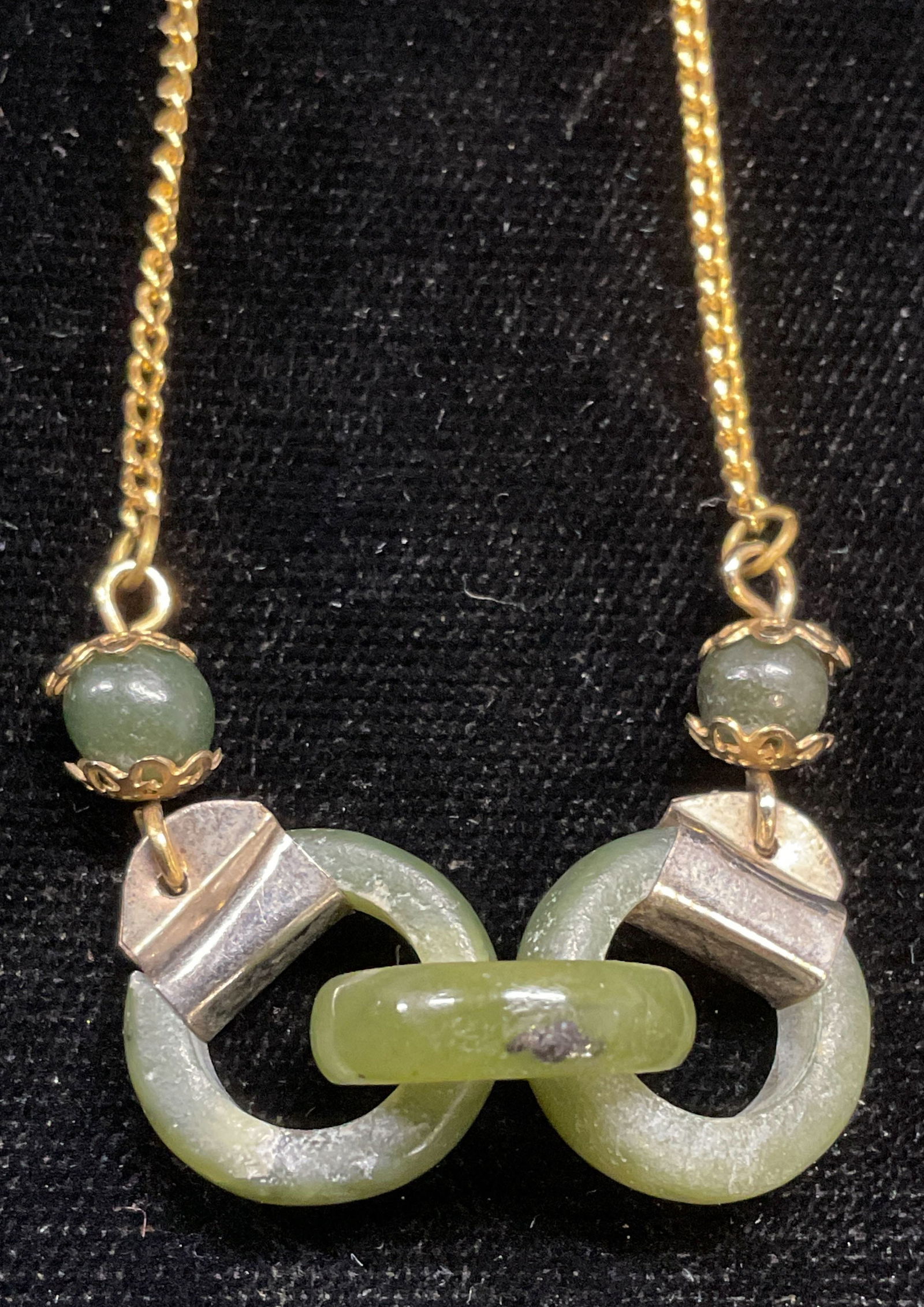 Gold Tone Nephrite Jade Choker Necklace (1 of 6)