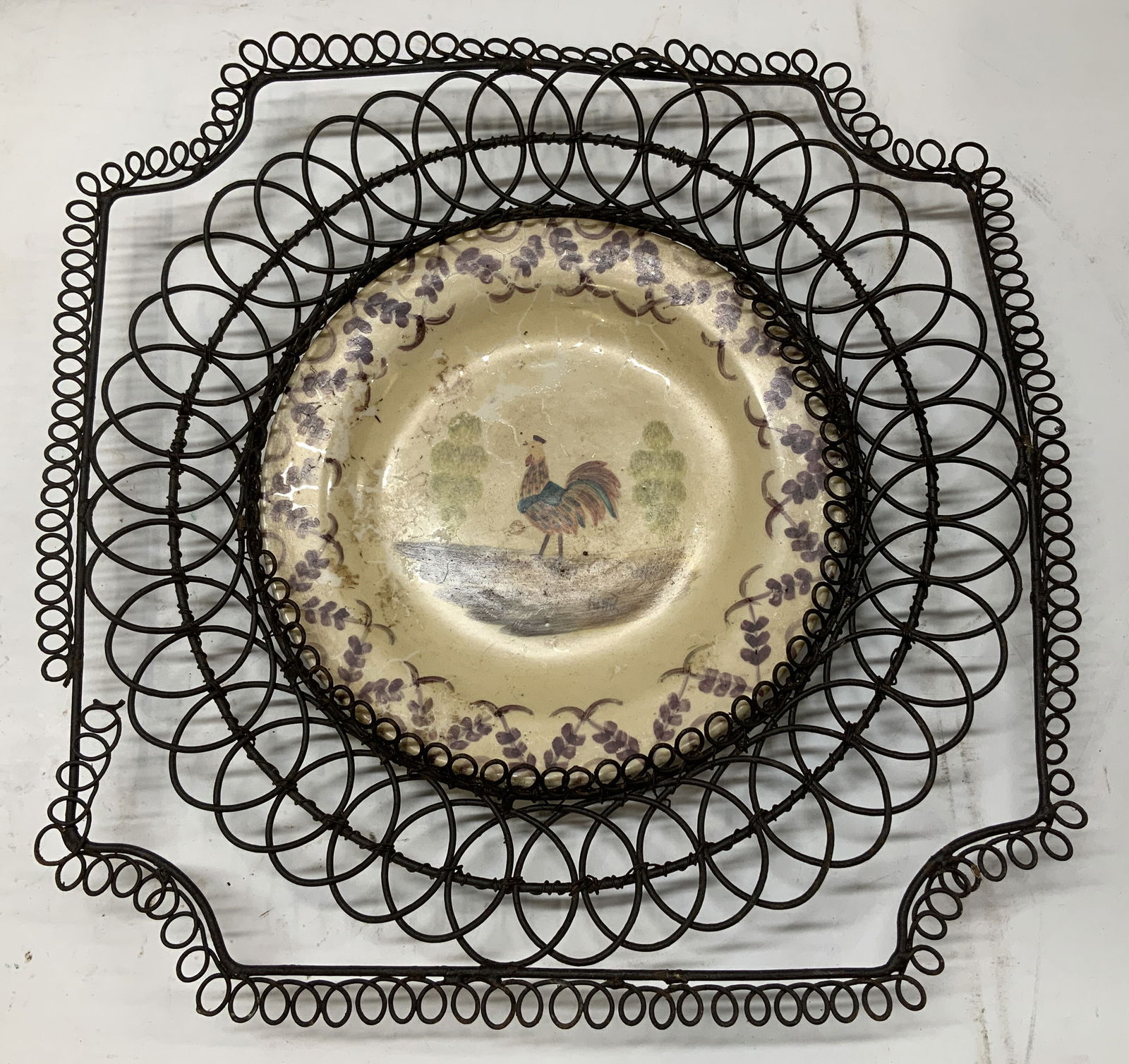 Vntg Wire Insert W Hand Painted Ceramic Plate (1 of 6)