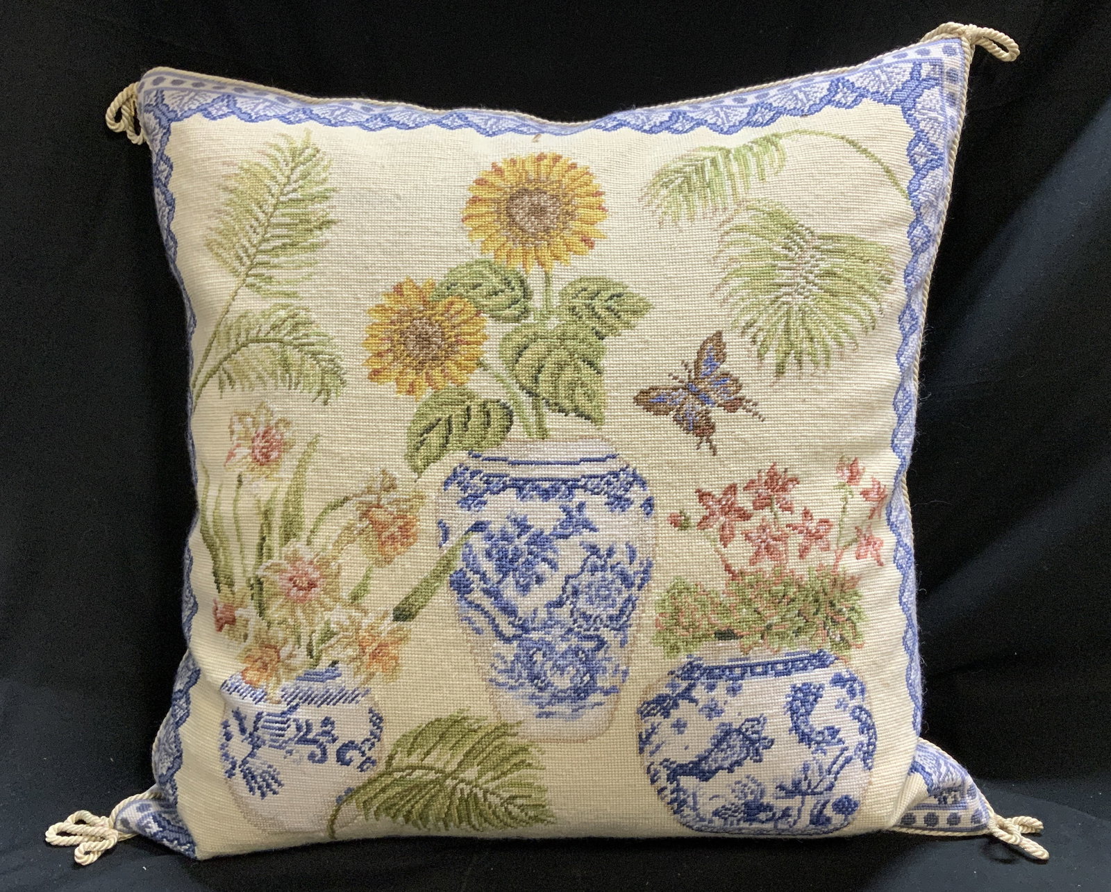 Katha Diddle Lmt Ed Wool Floral Needlepoint Pillow (1 of 7)