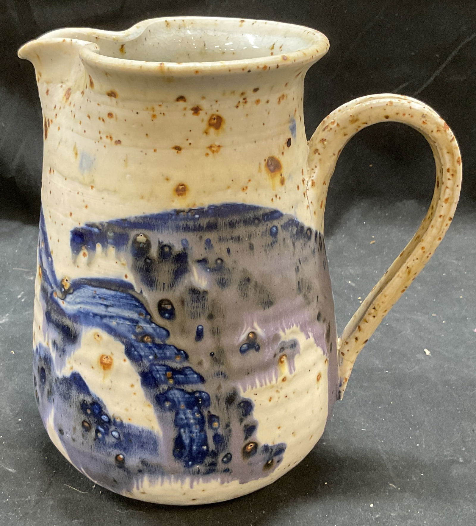 Signed Blue White Salt Glaze Stoneware Pitcher (1 of 6)