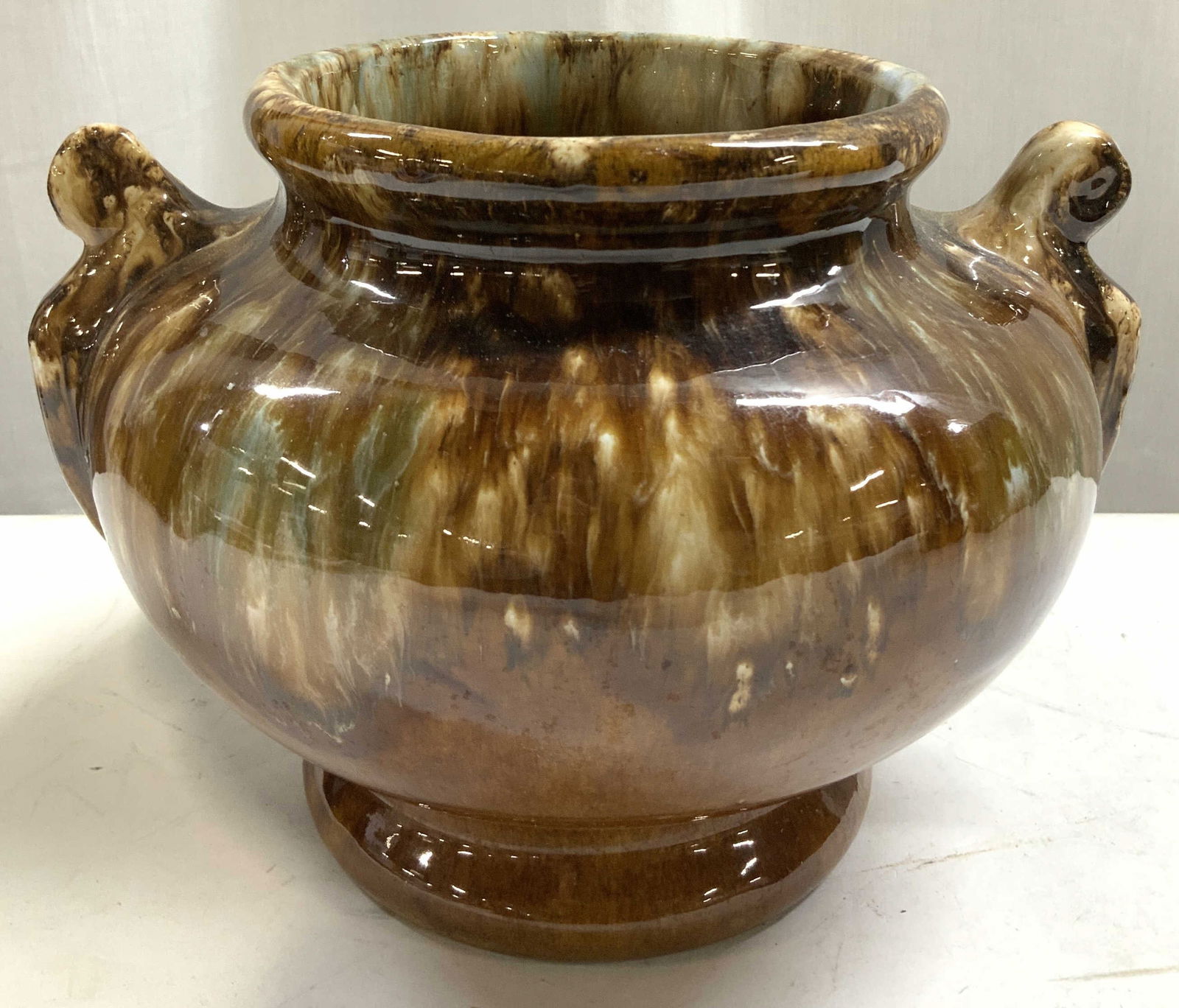 Vntg Brown Drip Glaze Ceramic Vessel W Handles (1 of 6)