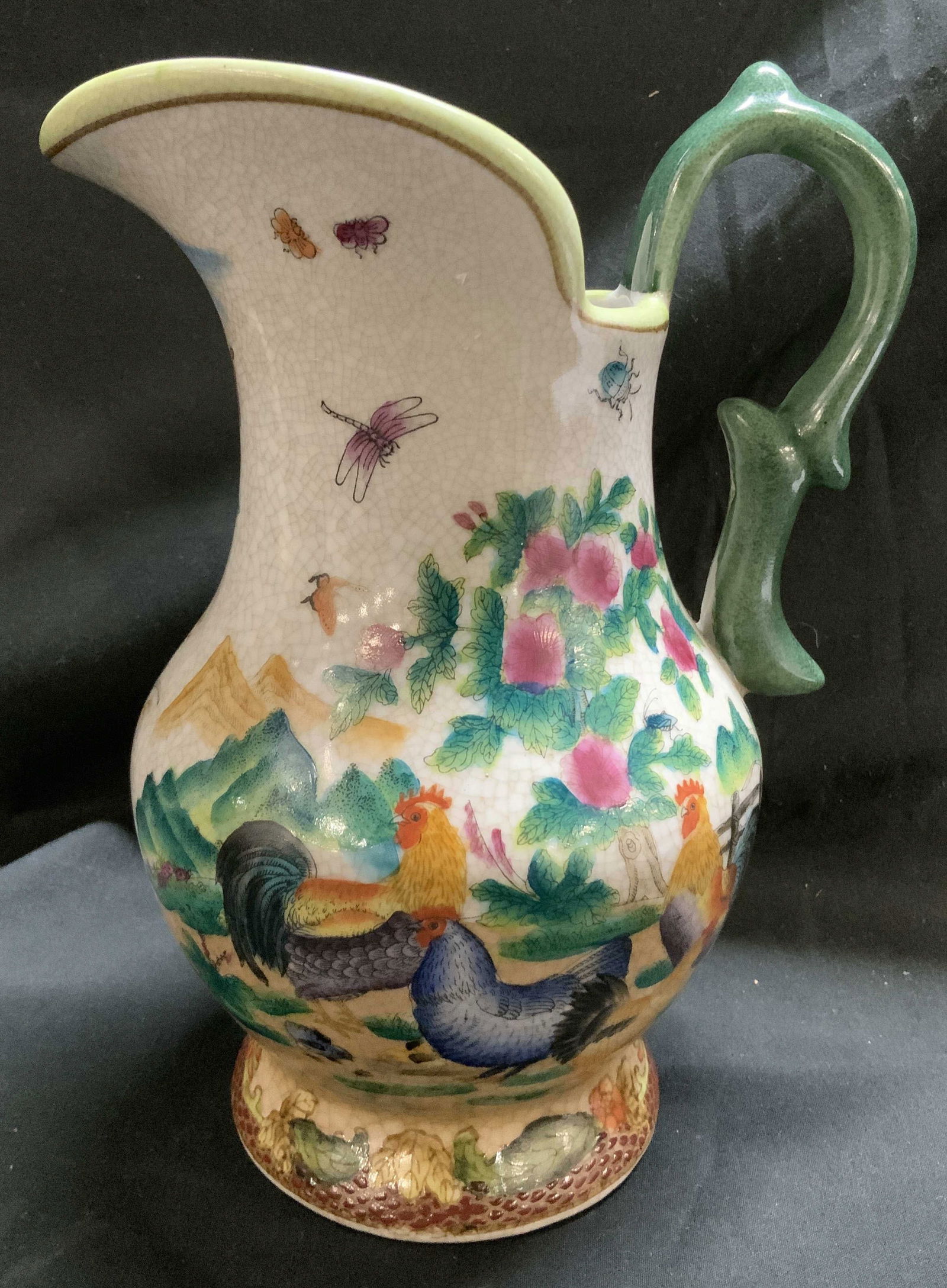 Vntg Hand Painted Rooster & Hen Deco Pitcher (1 of 6)