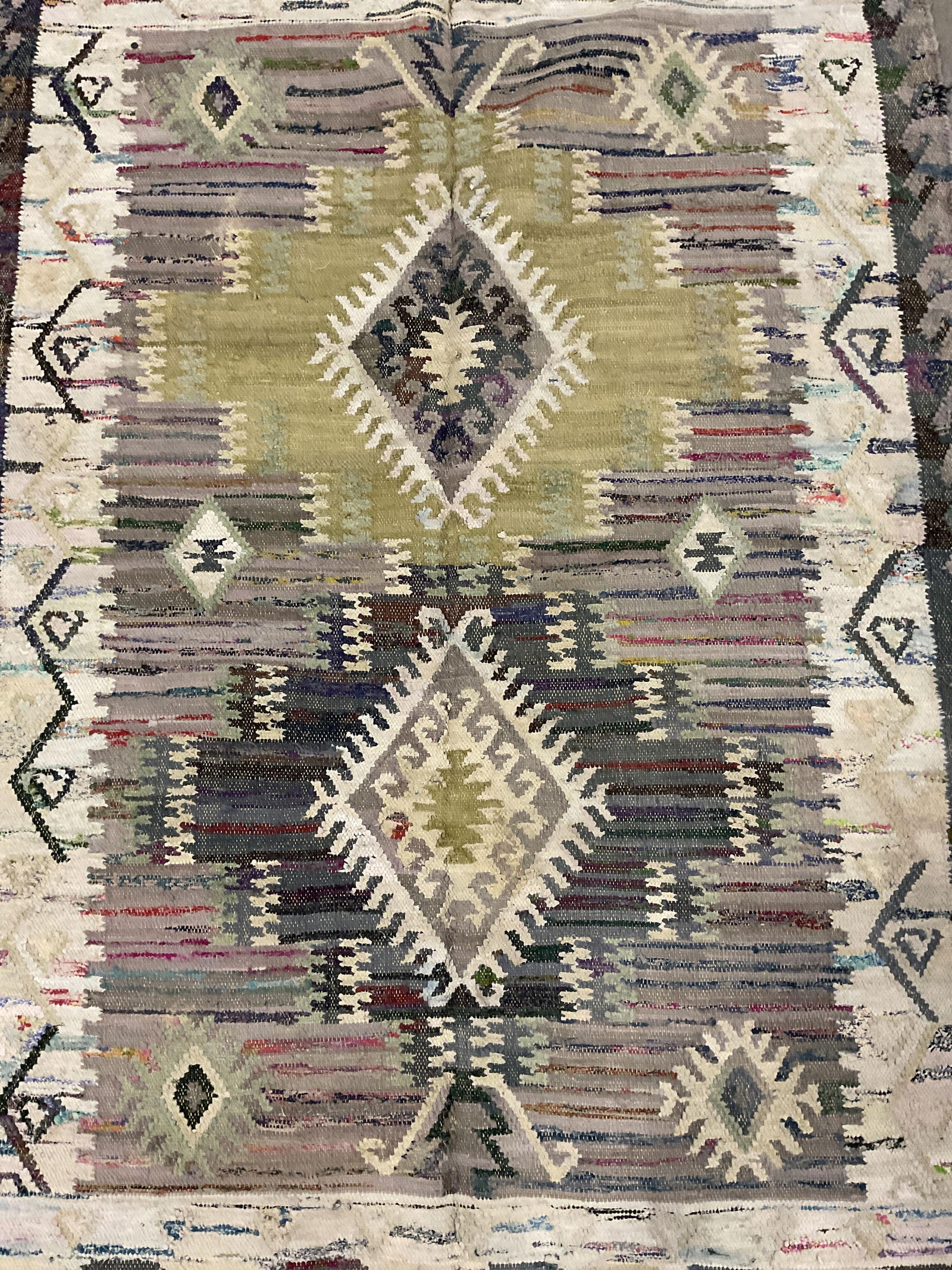 Hand Woven Beige Tan Geometric Kilim Rug 93in (1 of 6)