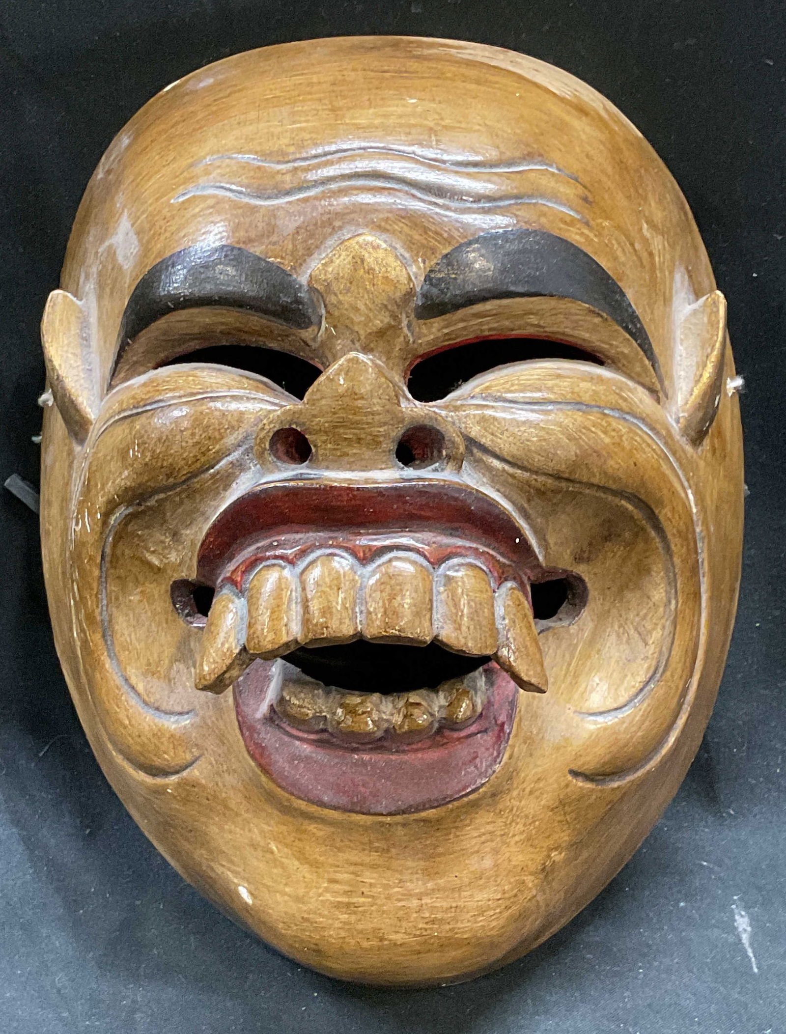 Vtg Asian Hand Painted Wood Demon Mask (1 of 6)