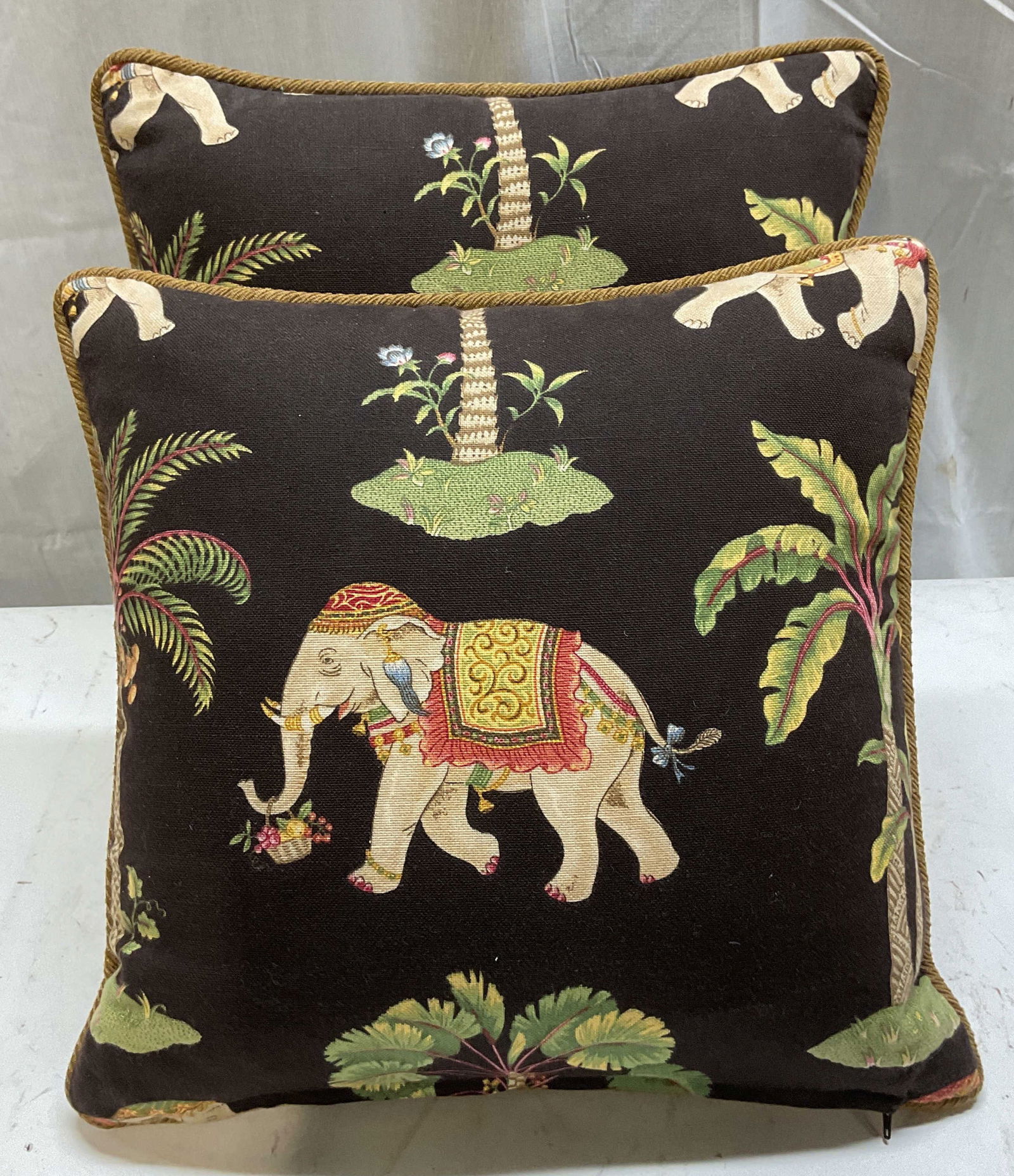 Pair Black Elephant Print Throw Pillows (1 of 6)