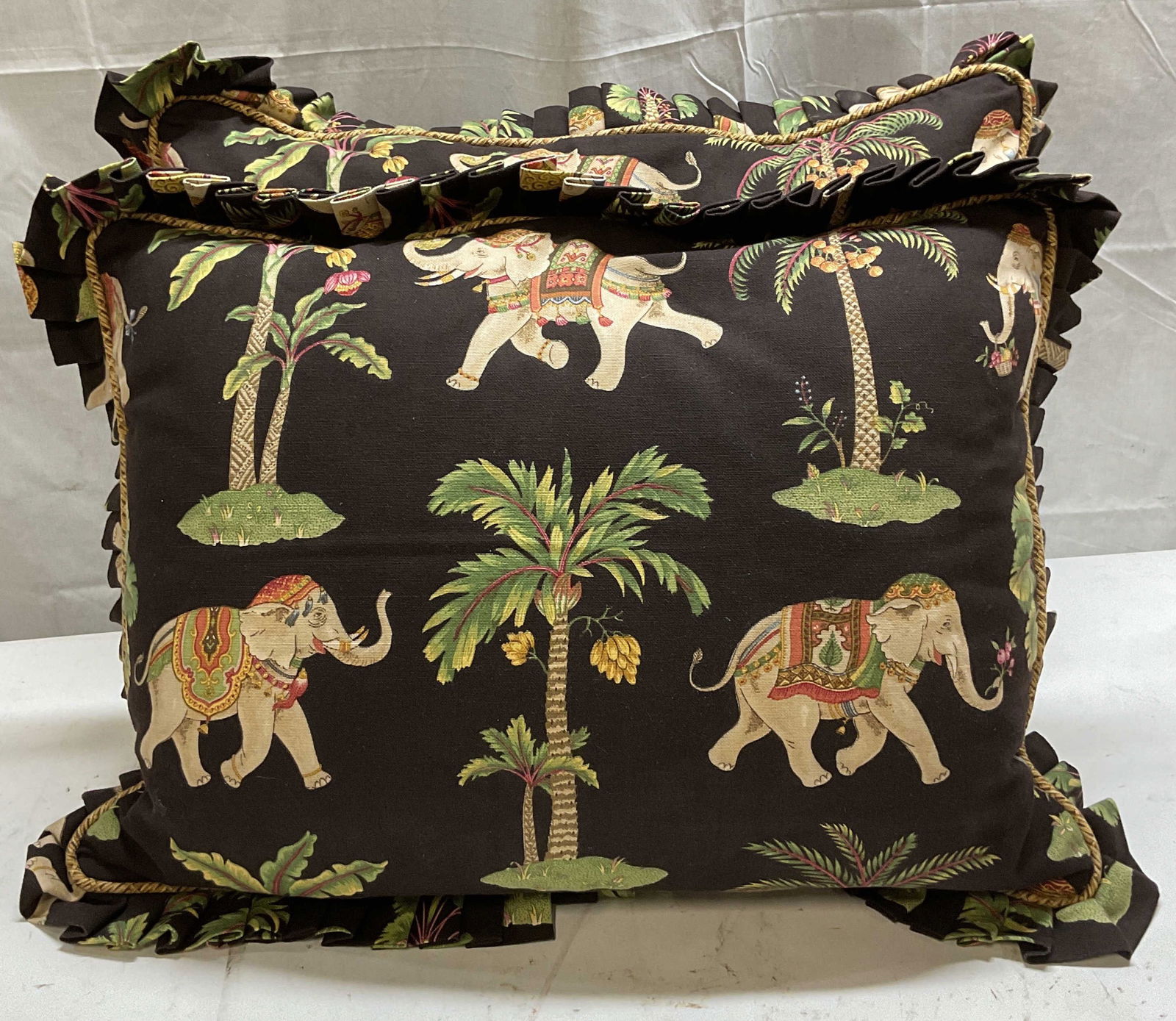 Pair Black Elephant Print  Ruffle Throw Pillows 2f (1 of 6)