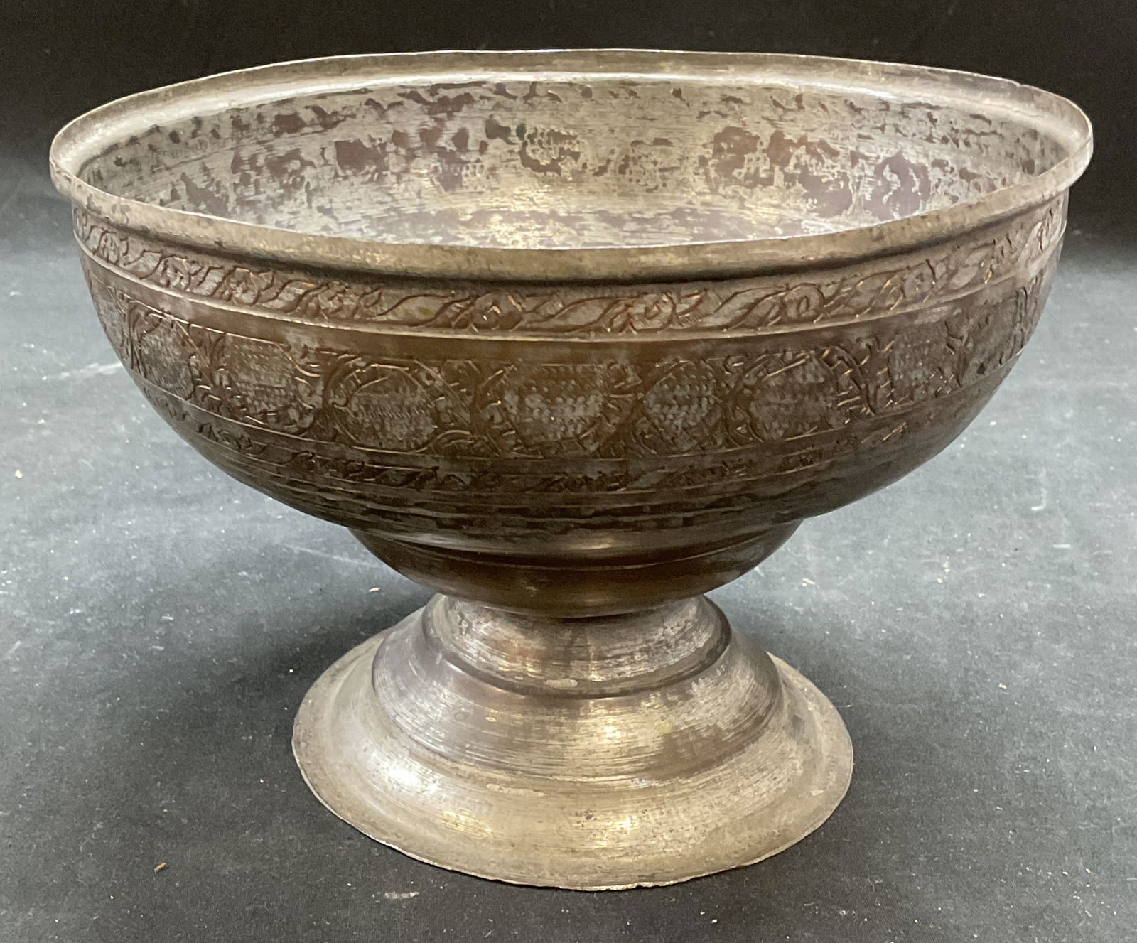 Vintage Etched Silver Plated Copper Footed Bowl (1 of 6)