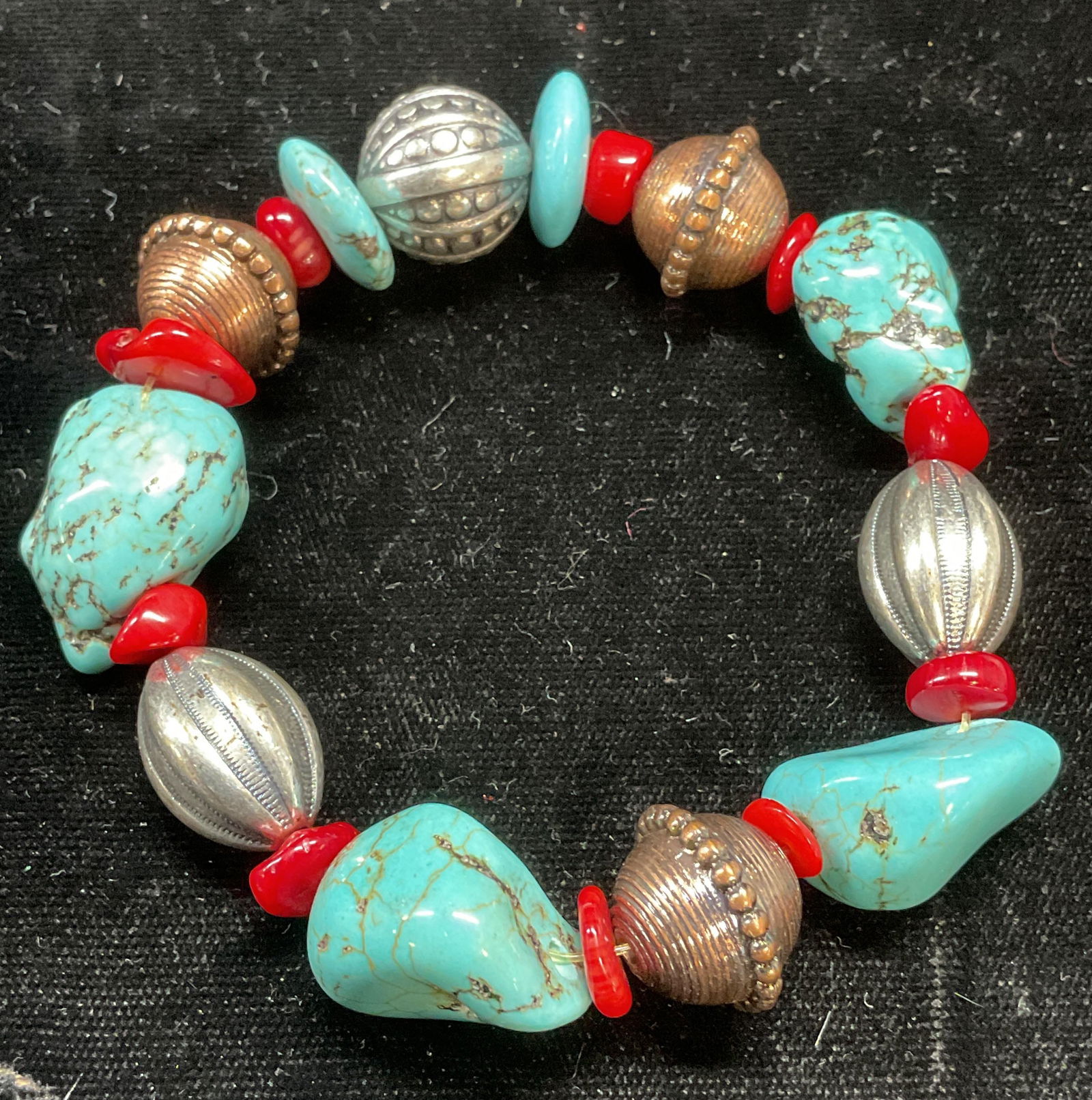 Faux Turquoise & Coral Beaded Bracelet (1 of 6)