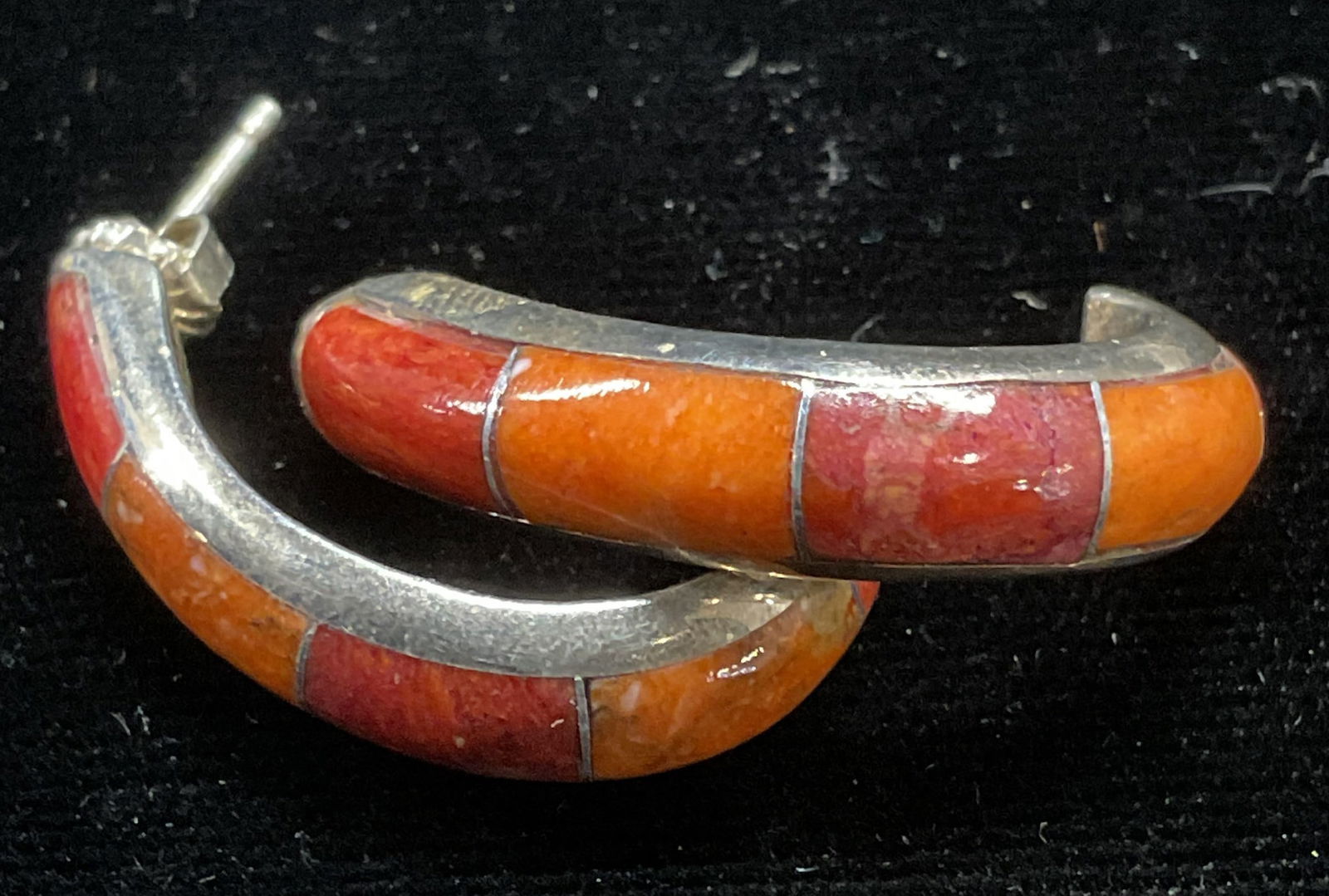Silver Tone Coral Half Hoop Earrings (1 of 6)