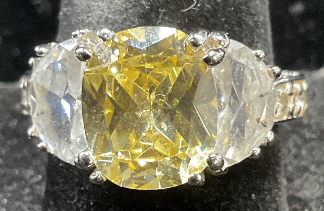 Silver Tone Yellow Crystal Cocktail Ring (1 of 6)