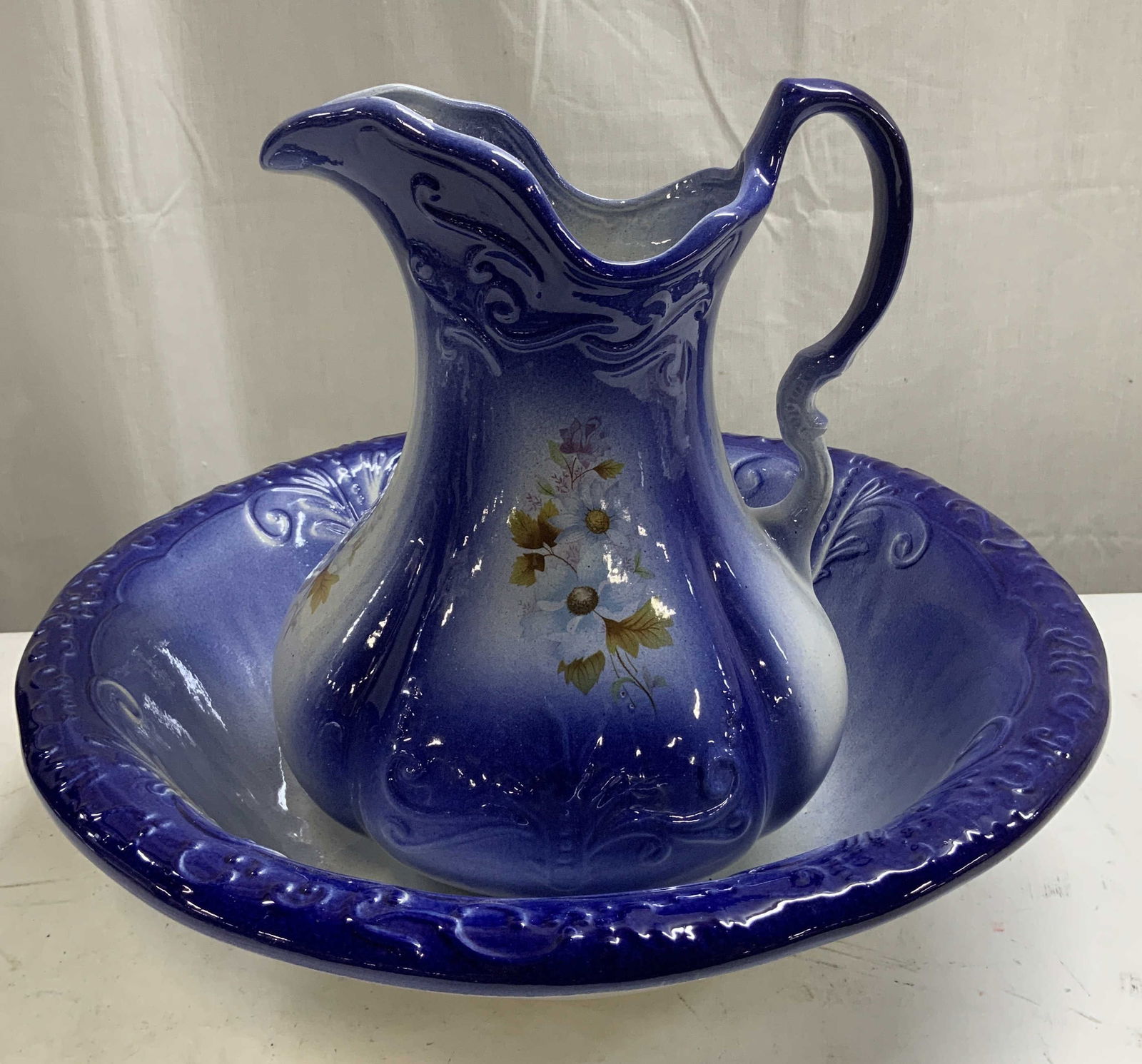 Vtg R.S. Blue Floral Pitcher&Wash Basin Set RUSSIA (1 of 7)