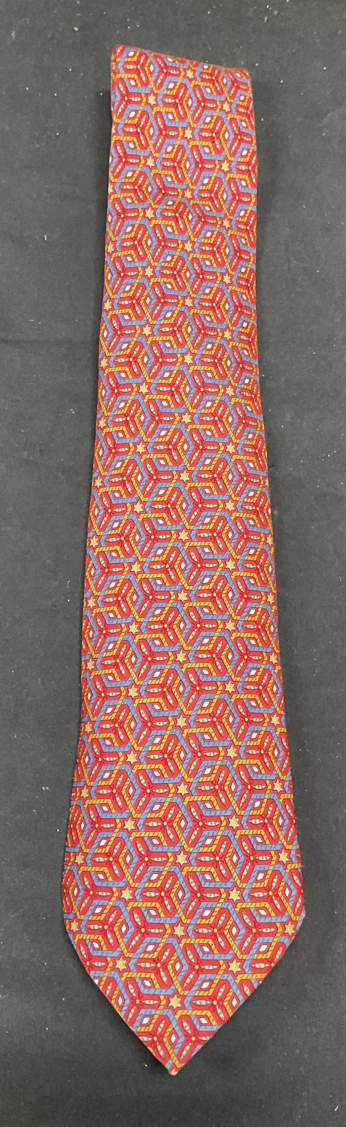 Hermes Red Blue Geometric Print Silk Tie France (1 of 7)