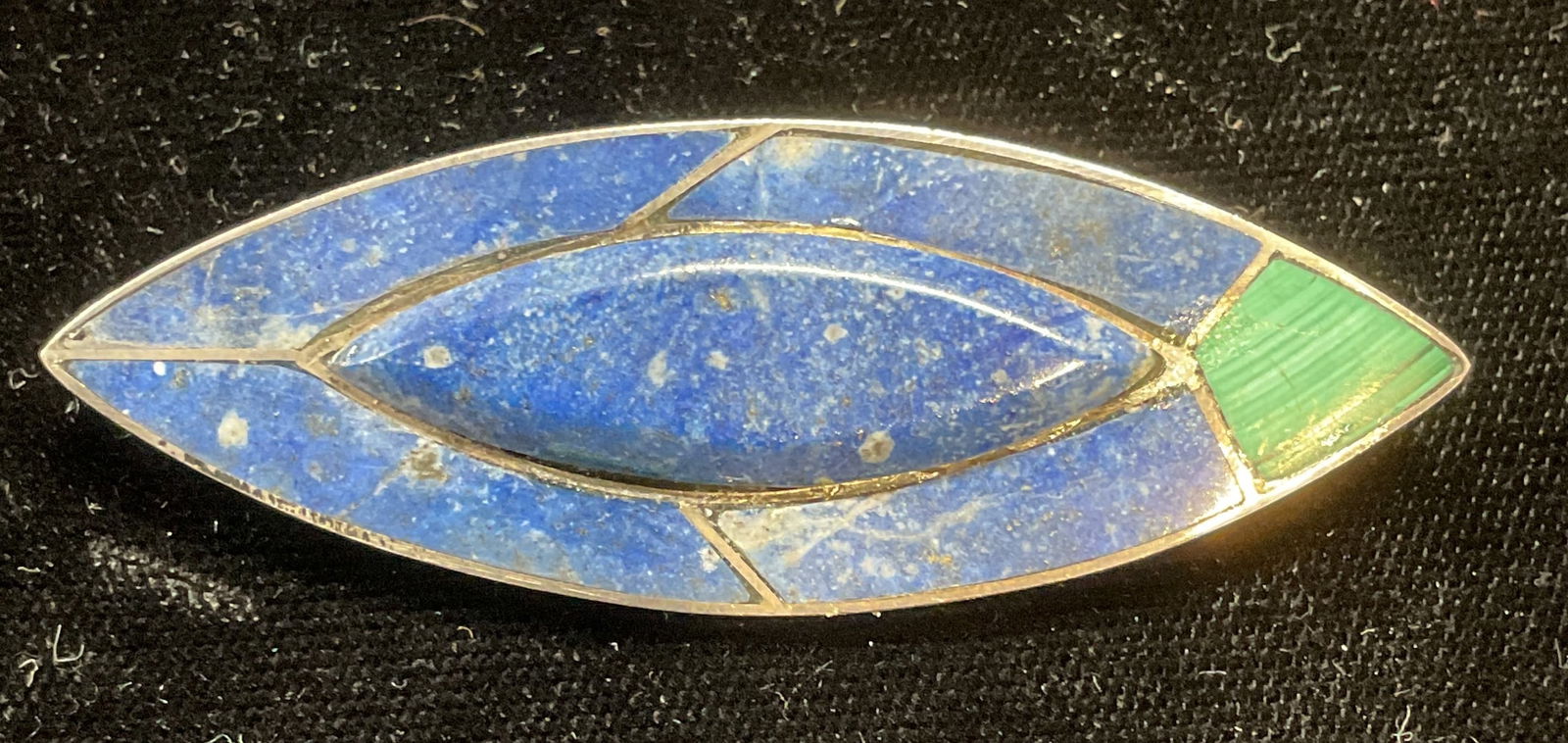 950 Silver Lapis Malachite Inlaid Brooch (1 of 6)