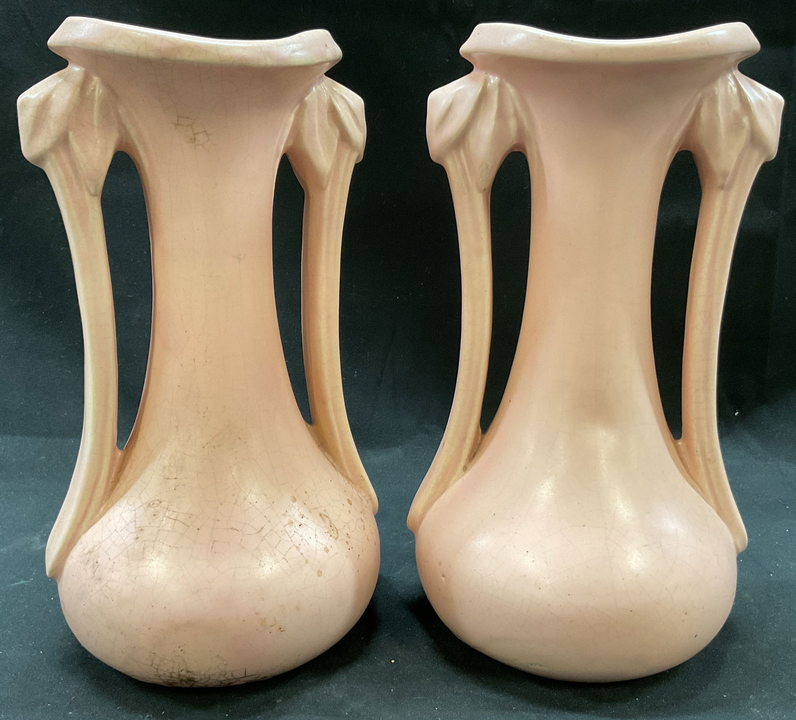 Set 2 Vtg McCoy Pink Double Handle Pottery Vase (1 of 8)