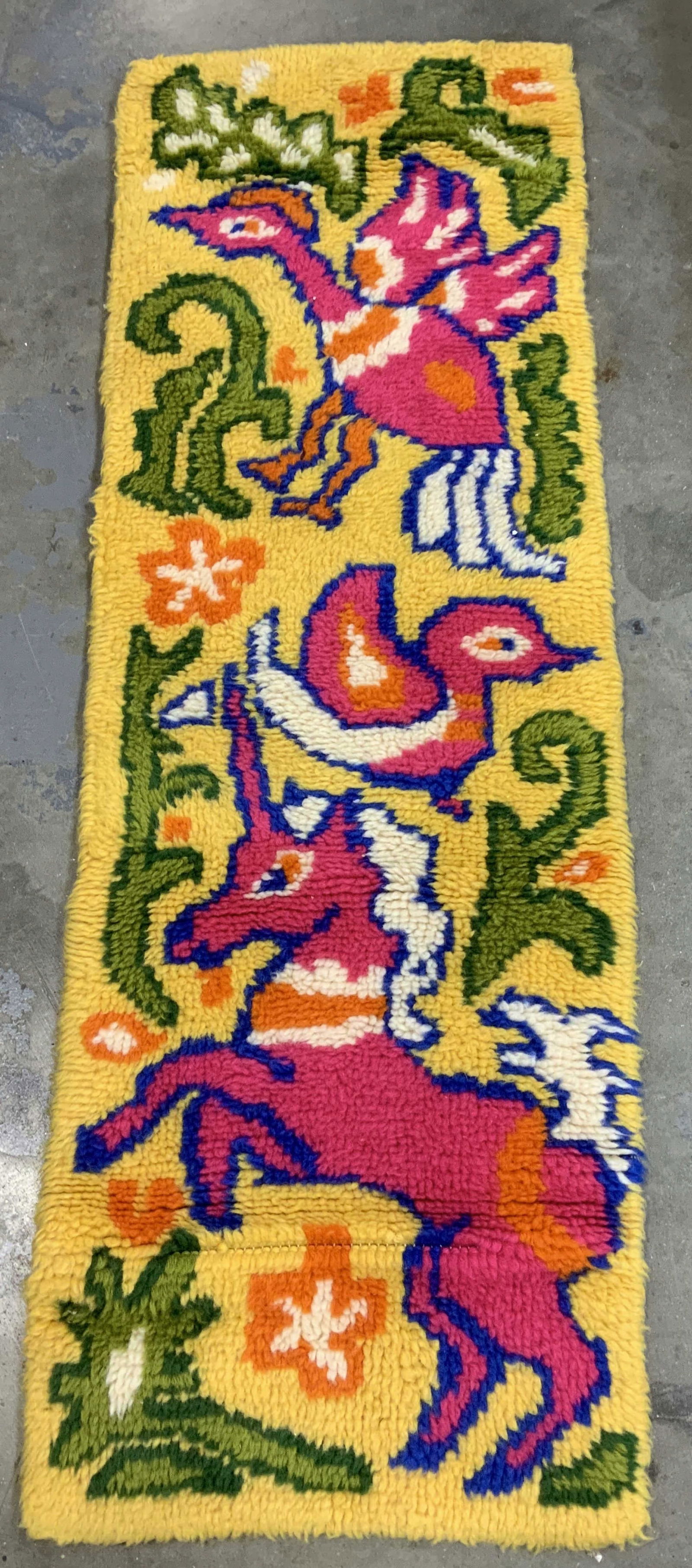 Whimsical Folk Art Hand Hooked Runner Rug 54in (1 of 6)