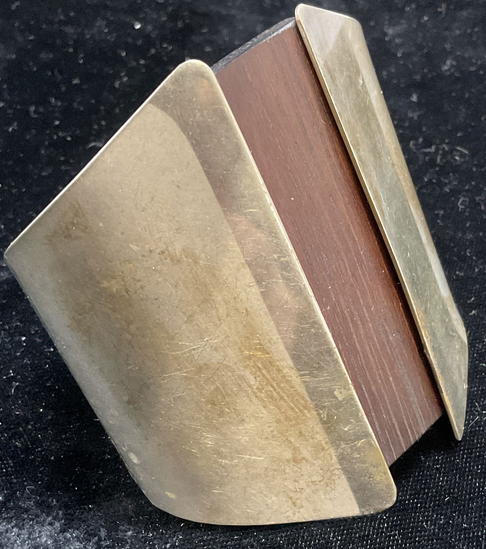 Vtg Modernist Silver Tone Wood Cuff Bracelet (1 of 6)