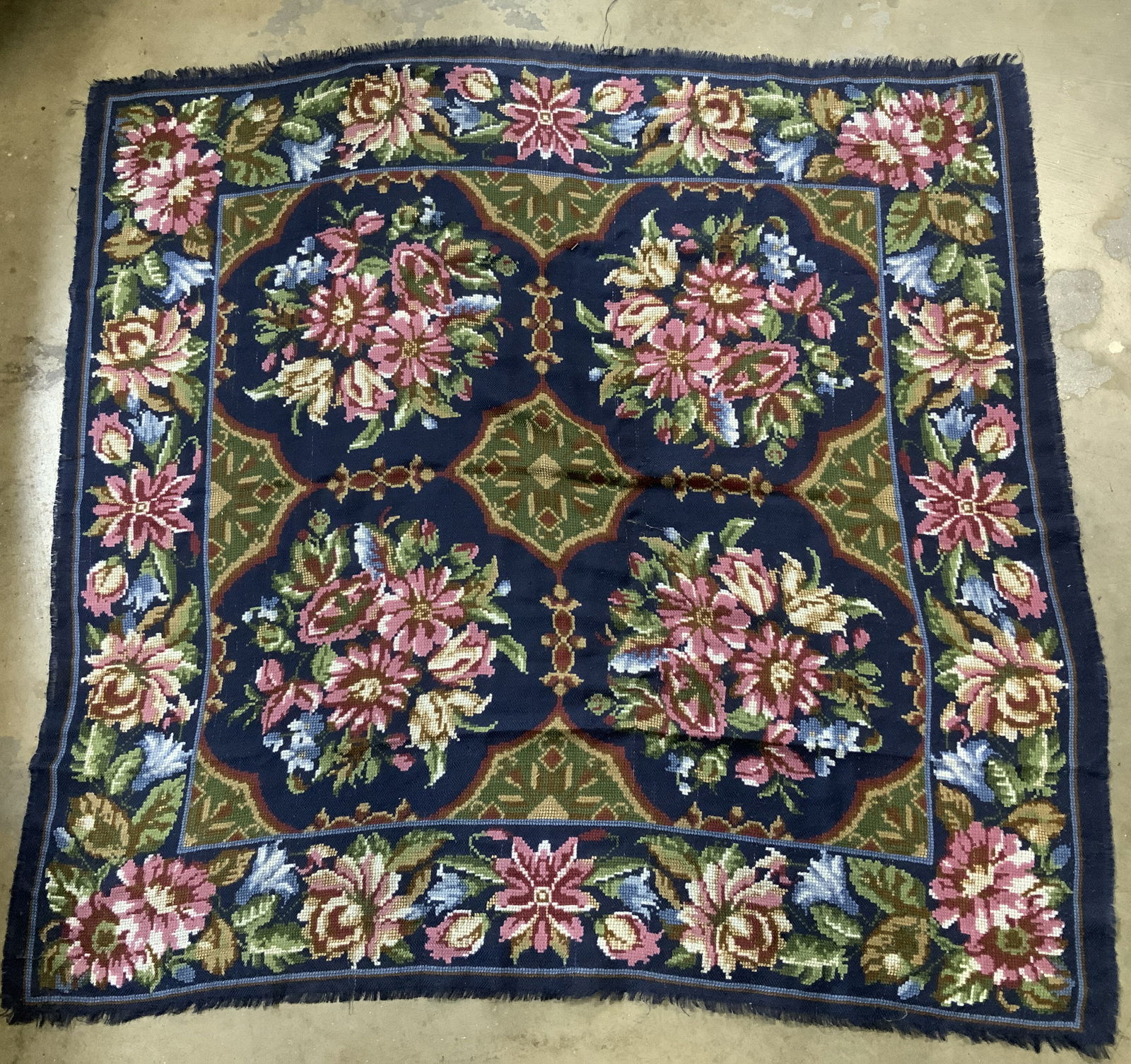 Vntg Floral Tapestry Style Fringed Scarf (1 of 6)