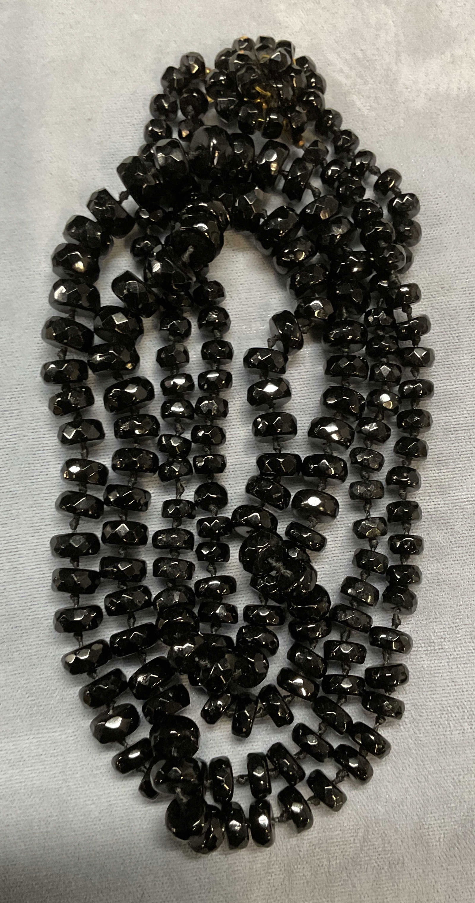 Vintage Vogue Black Crystal Double Strand Necklace: Vintage Vogue black crystal beaded double strand necklace. Signed. Drop length approx 10.5 inches. Some scratching. Jewelry, estate jewelry, costume jewelry, cocktail jewelry, fashion jewelry, accesso