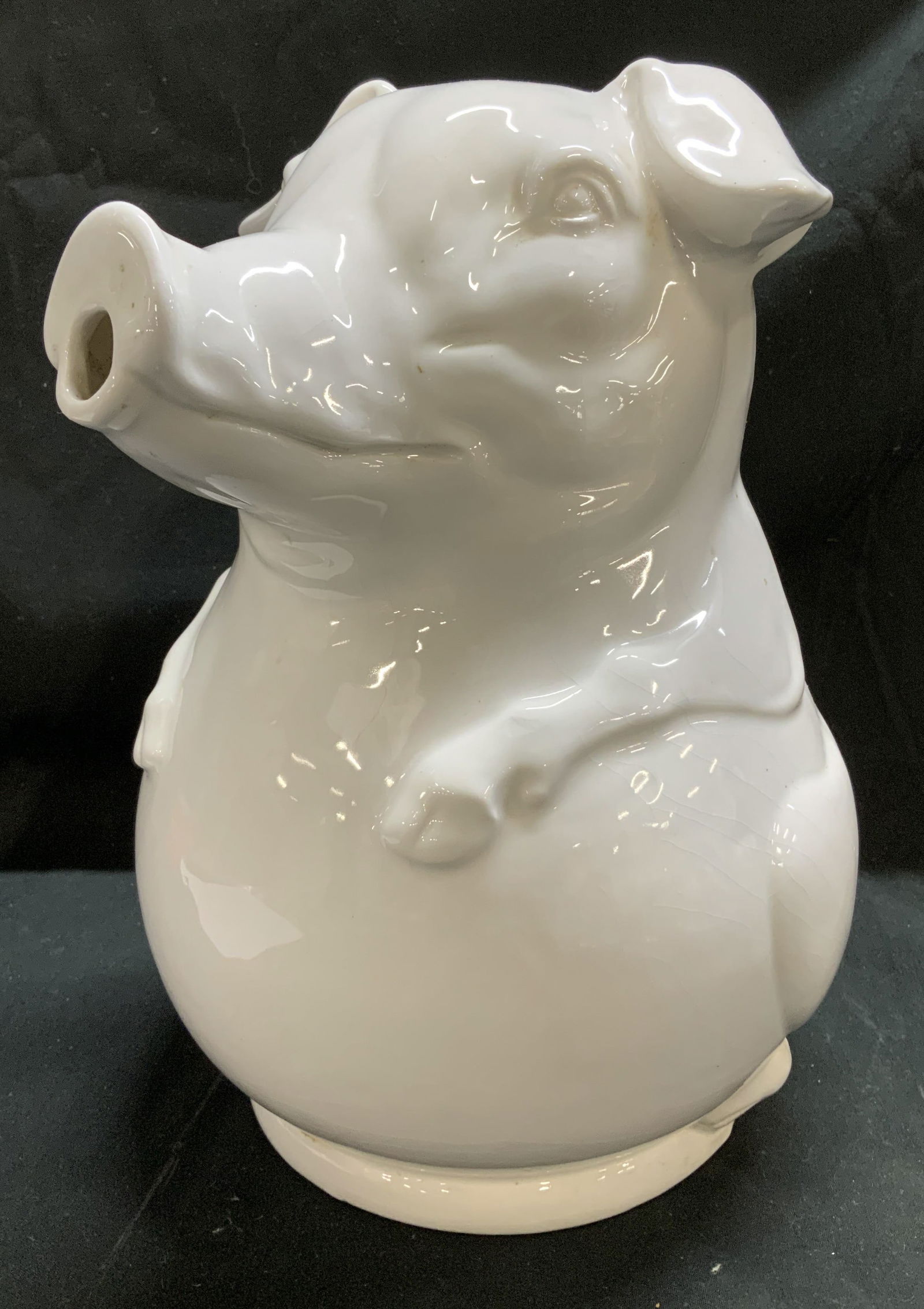 Vntg Schmid Bros. Ceramic Pig Pitcher JAPAN: Piece is ceramic & depicts a pitcher in the shape of a pig. Pig has texture & its snouts acts as the spout. Signed & marked on underside. Reads, SCHMID BROS. MADE IN JAPAN. Surface wear consistent to
