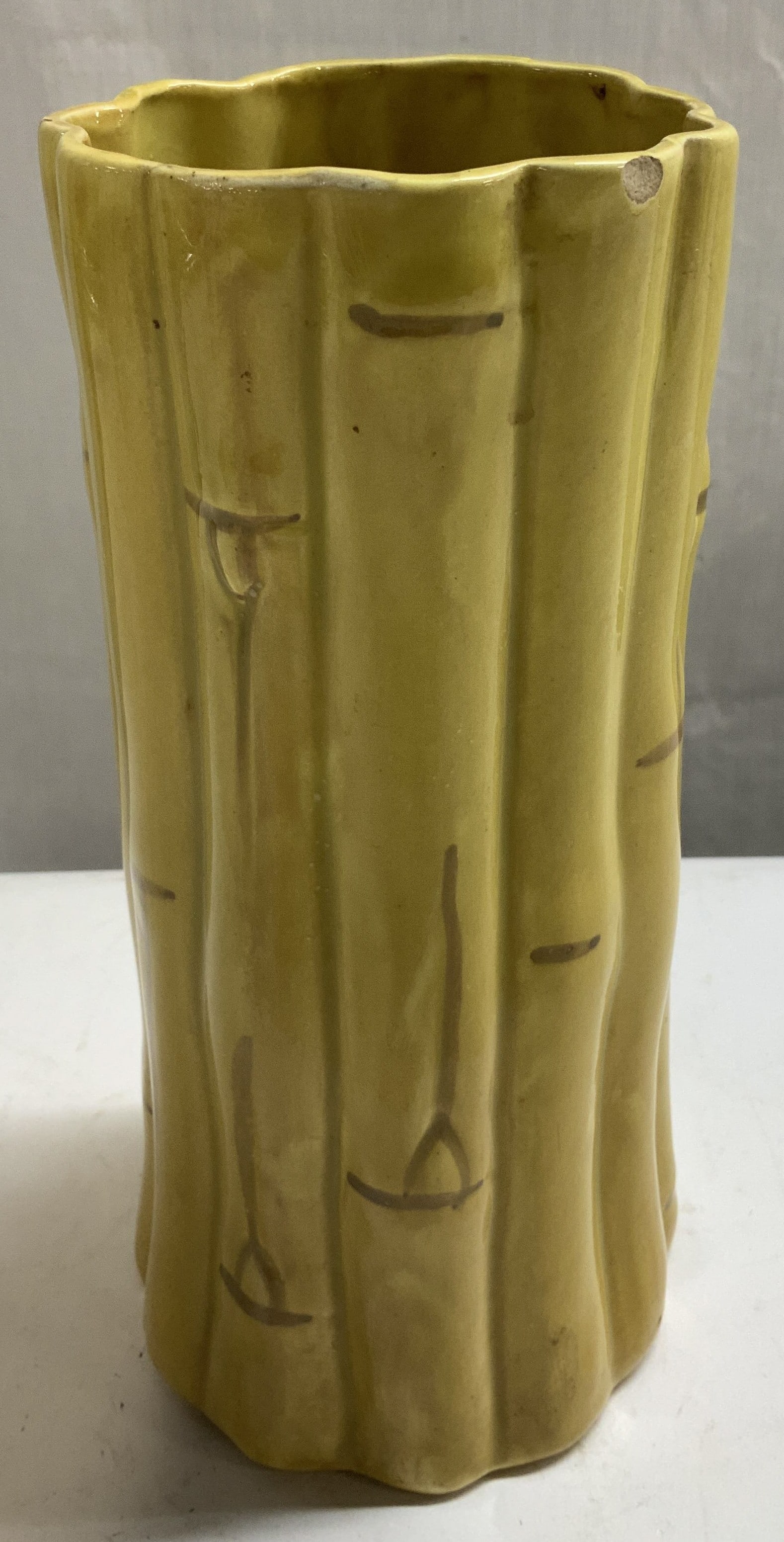 Vntg Yellow Bamboo Stalk Ceramic Vase (1 of 6)