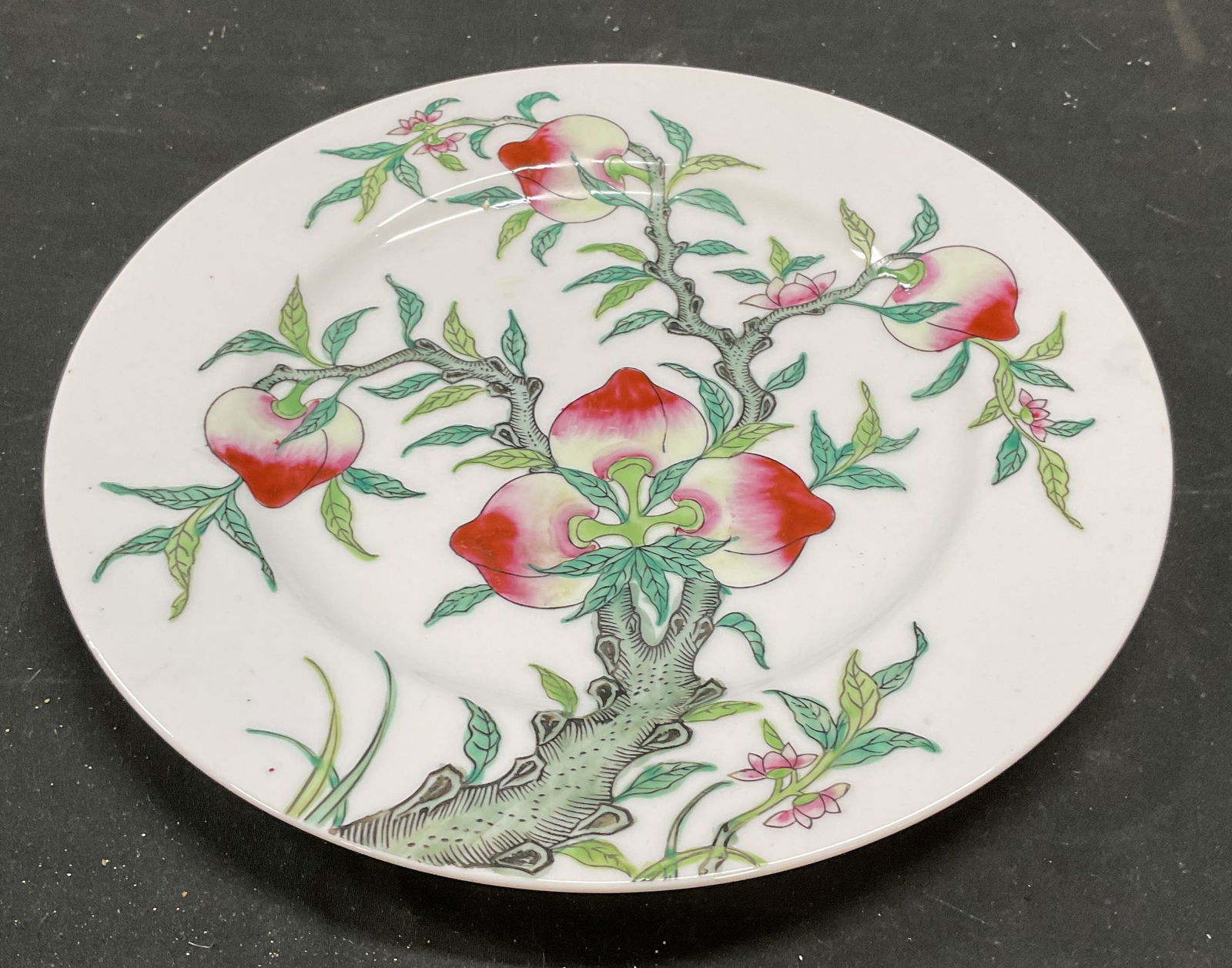 Signed Asian Porcelain Peach Tree Plate (1 of 6)